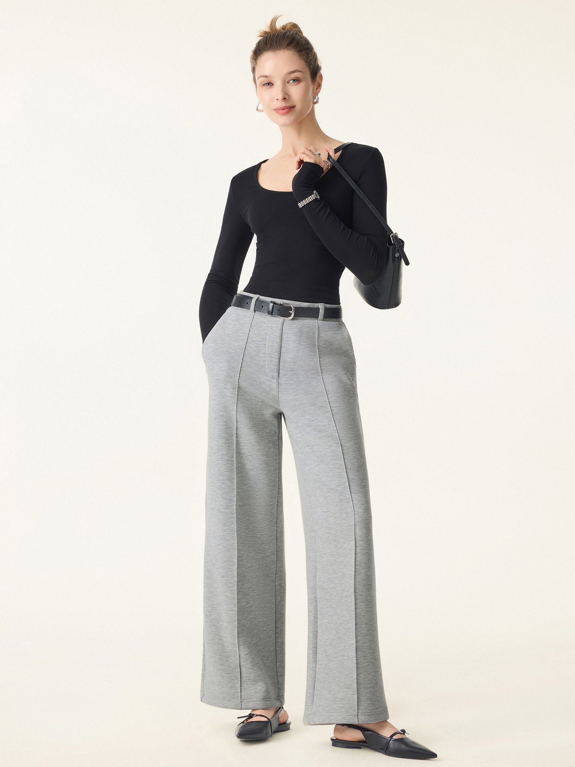 High-Waisted Straight-Leg Pull-On Trousers