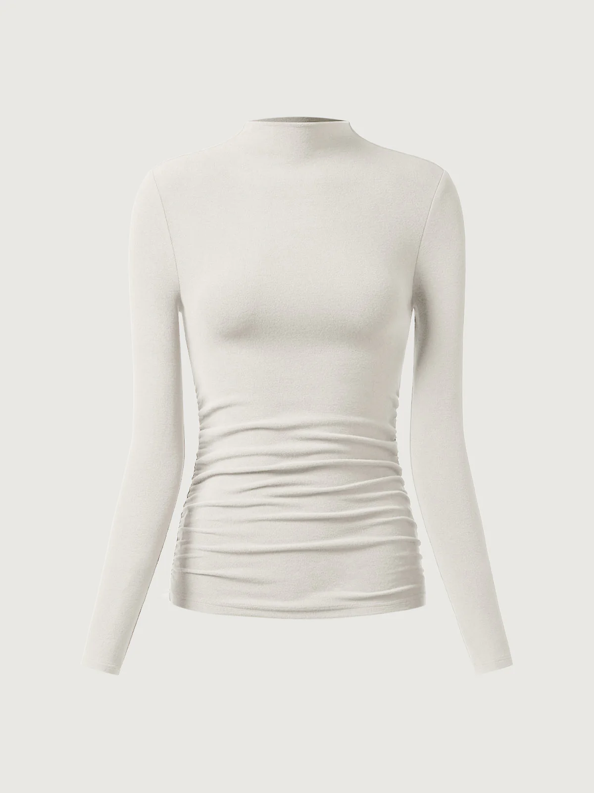 Thermal Ruched Sides Tuckable Mock Neck Top