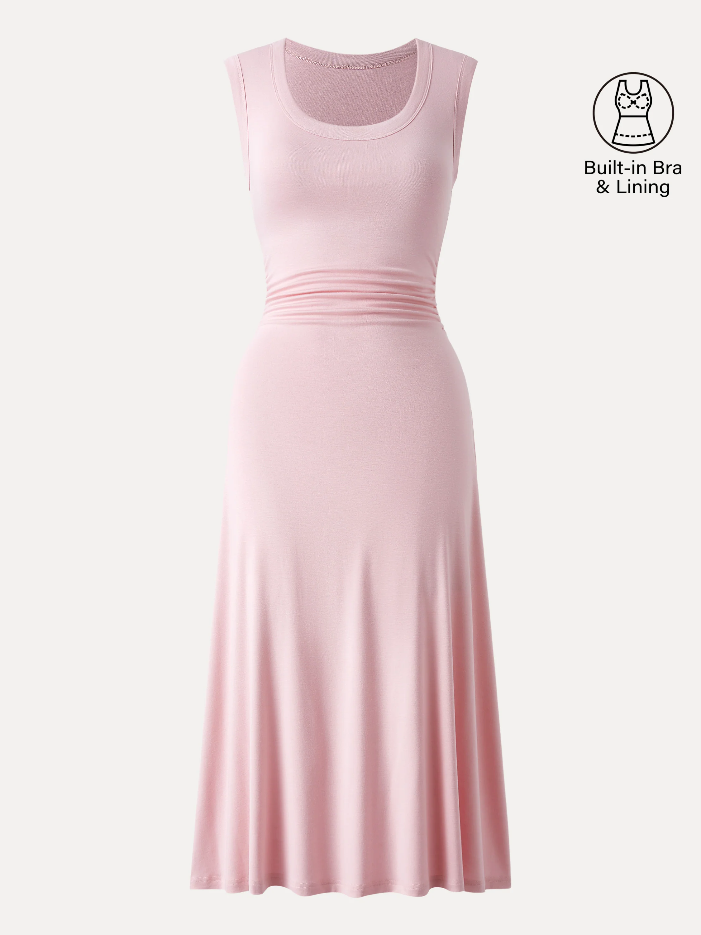 Scoop Neck Side Ruched New Airy Brami Midi Dress