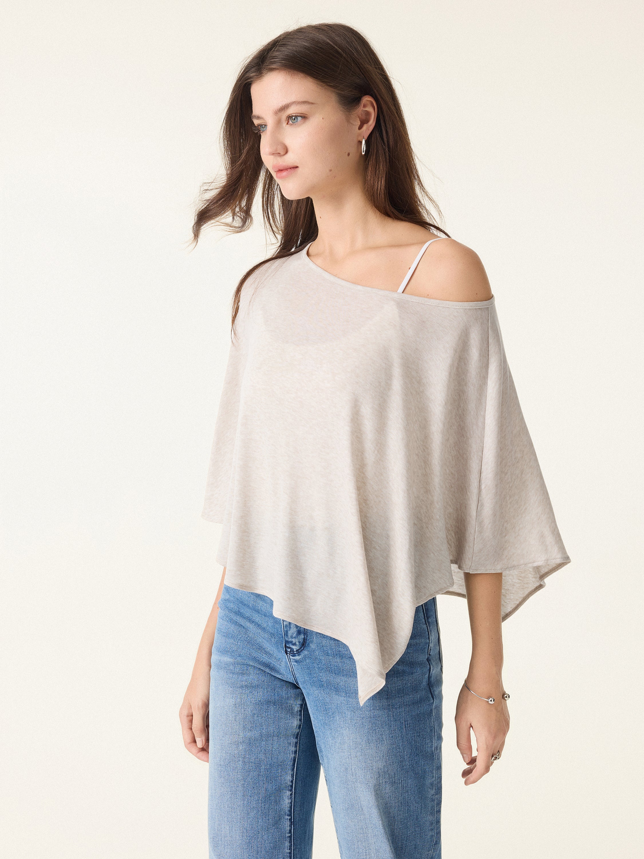 Lyocell Wool Semi-sheer Cape-style Top