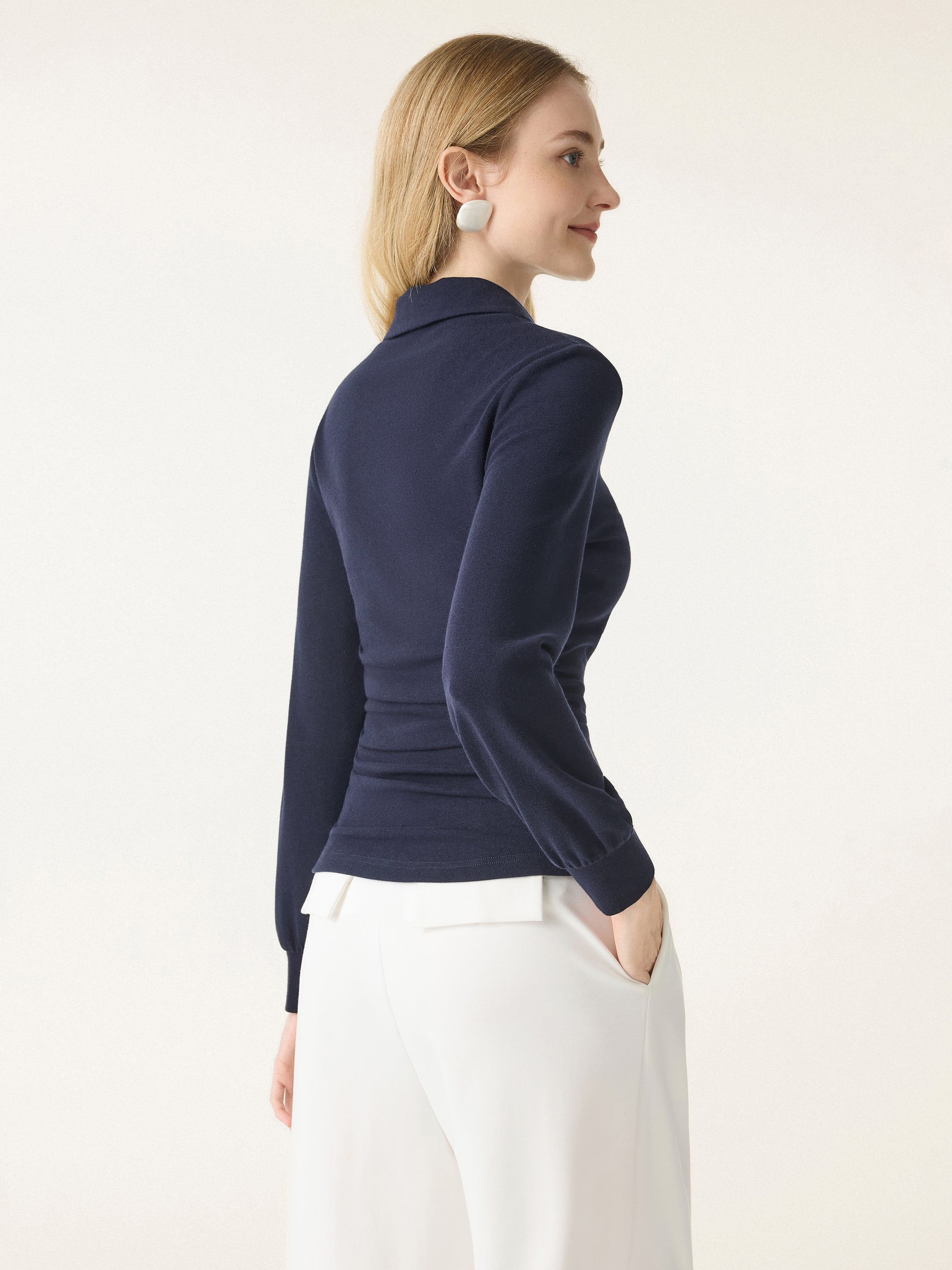 Warm Light Polo Neck Side-Ruched Crop Top