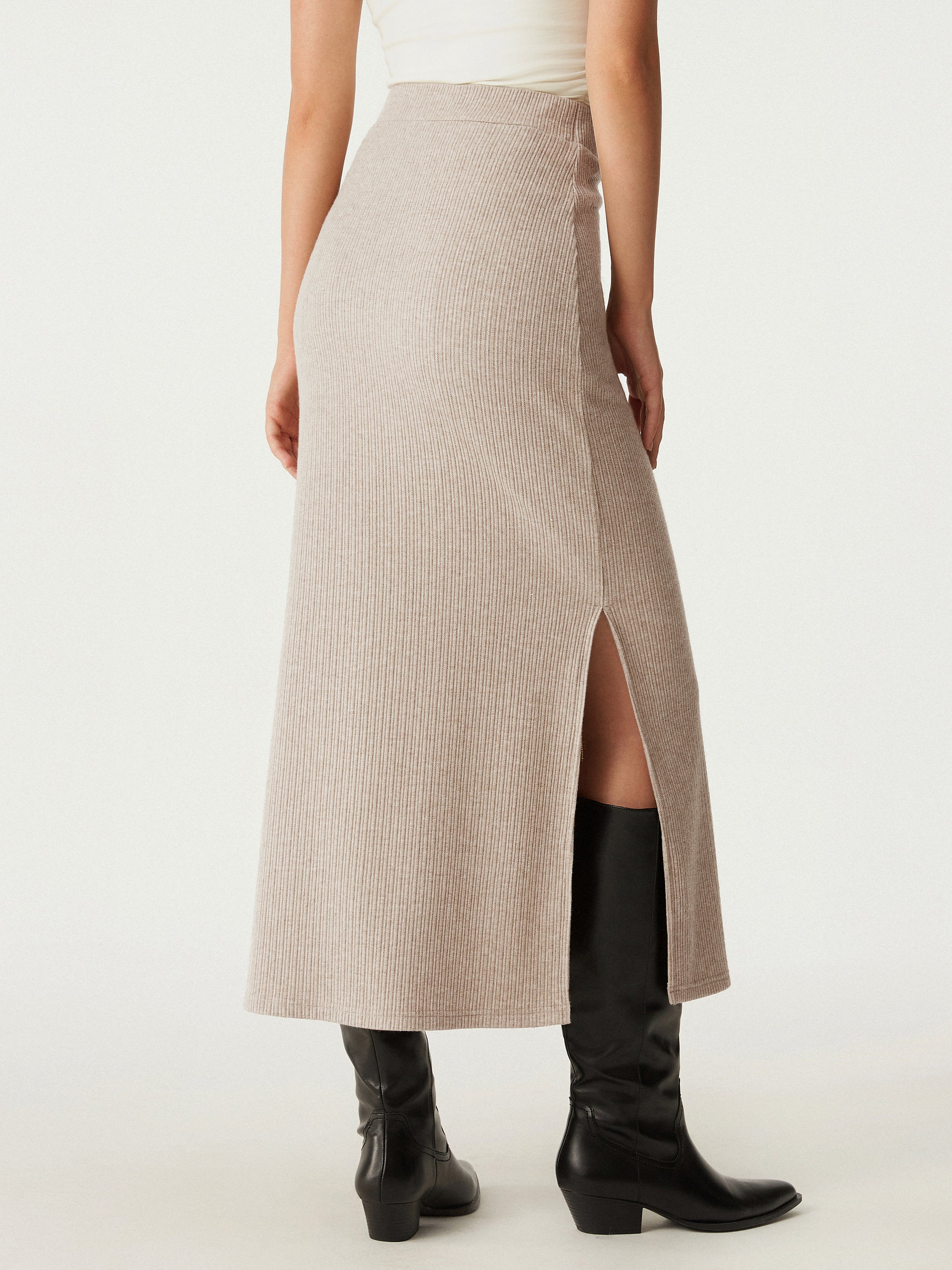 High-Waisted Split-Hem Mid-Length Skirt