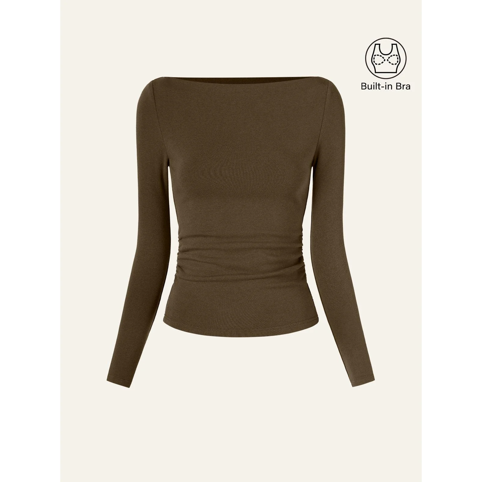 Contemporary Side-Ruched Boatneck Bra Top