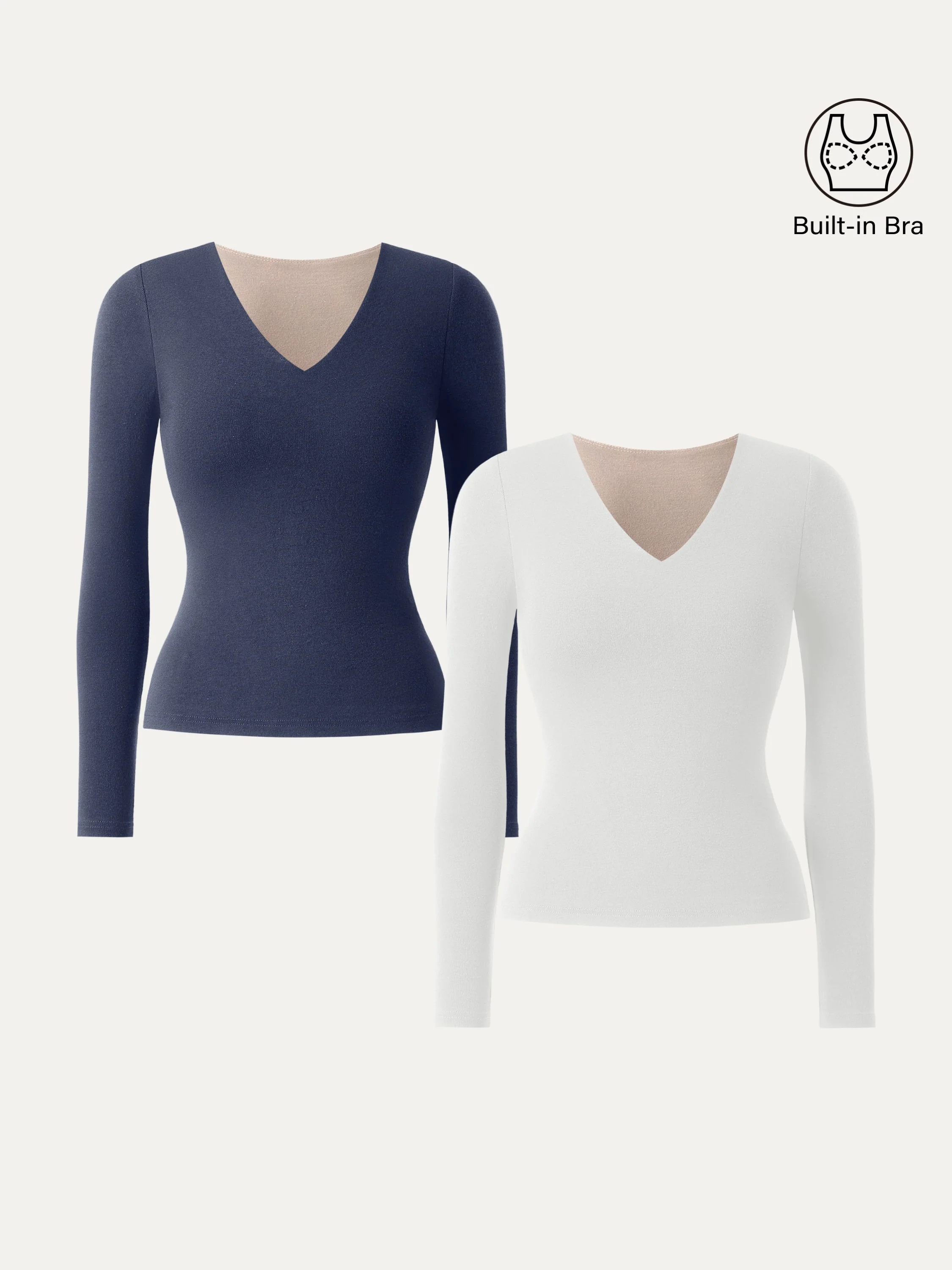 2-Piece Set Stretch Cotton V-Neck Long Sleeve Crop Top