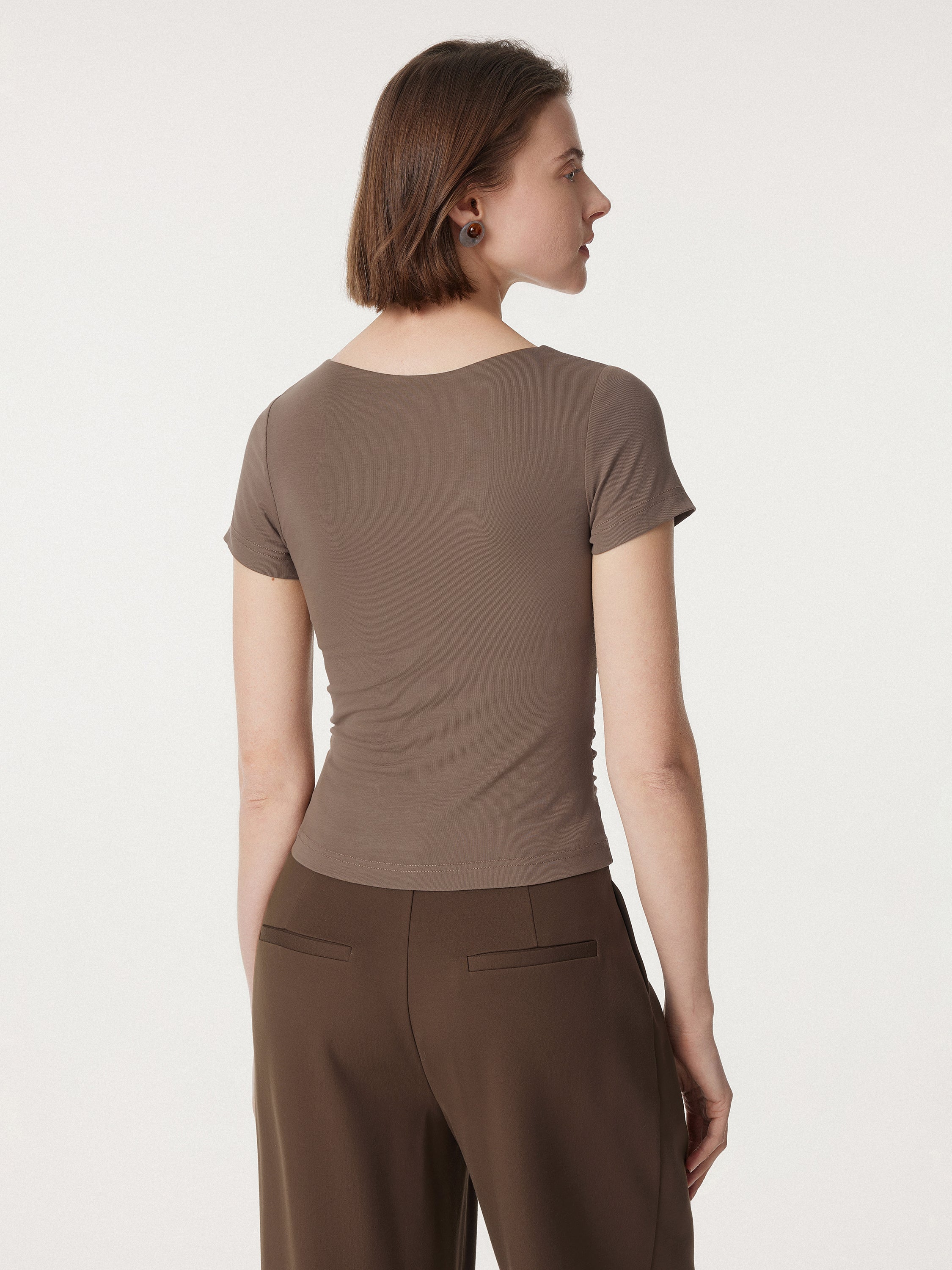 Flapped V-neck Side Ruched New Airy Brami Tee