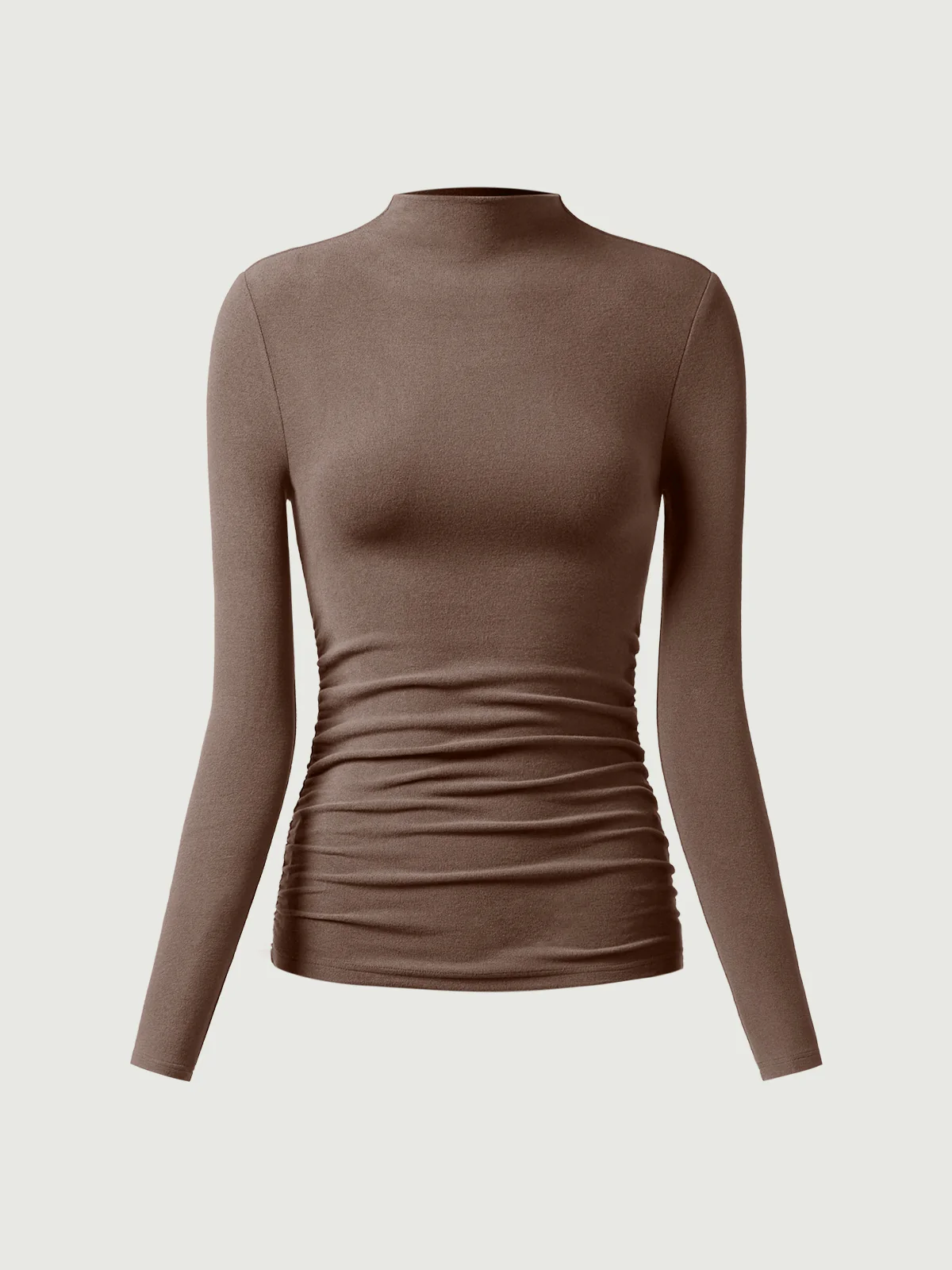 Thermal Ruched Sides Tuckable Mock Neck Top