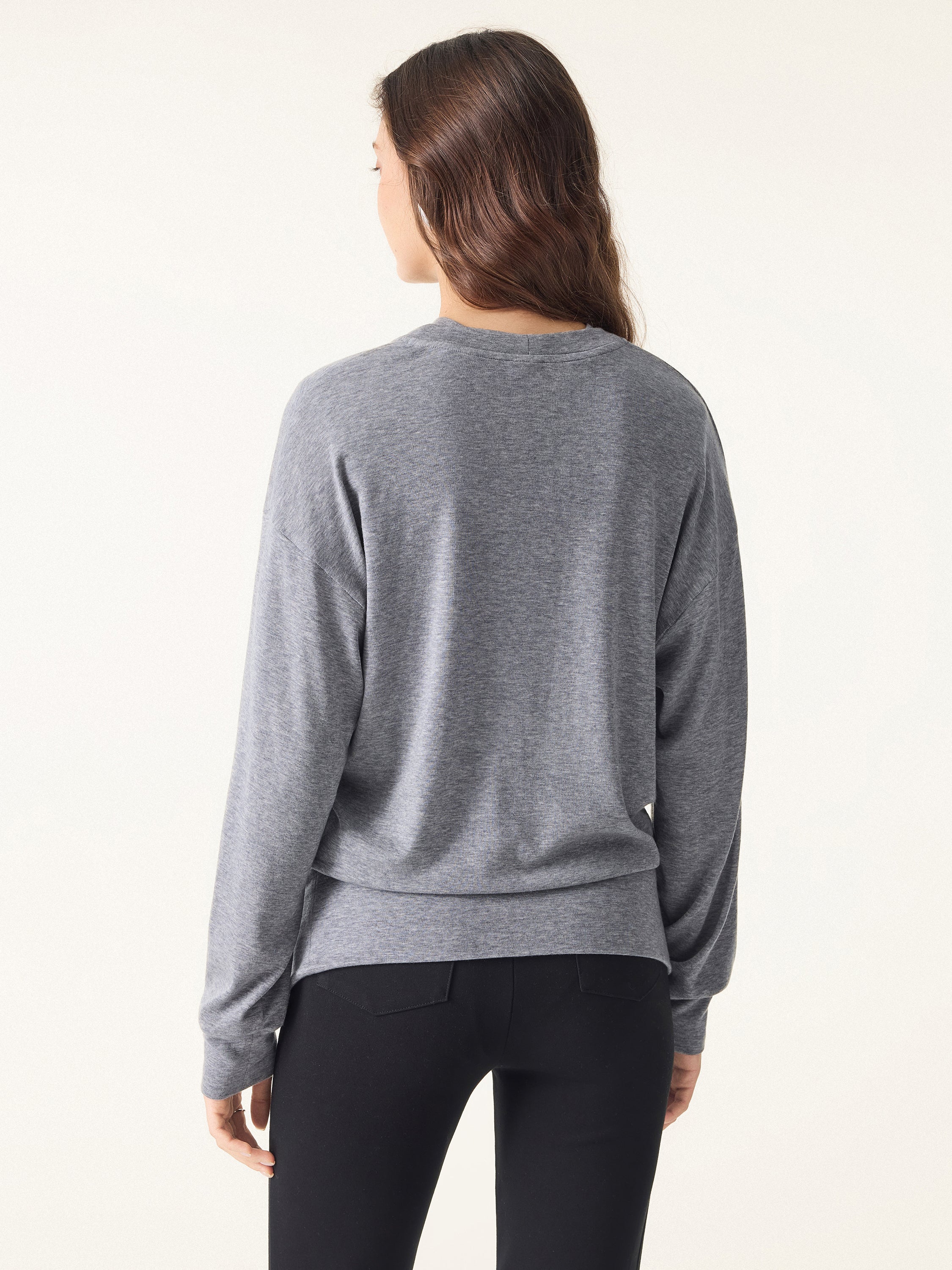 2Pcs Set Lyocell Cashmere V-neck Drop Shoulder Top & Crew Neck Wide Shoulder Brami