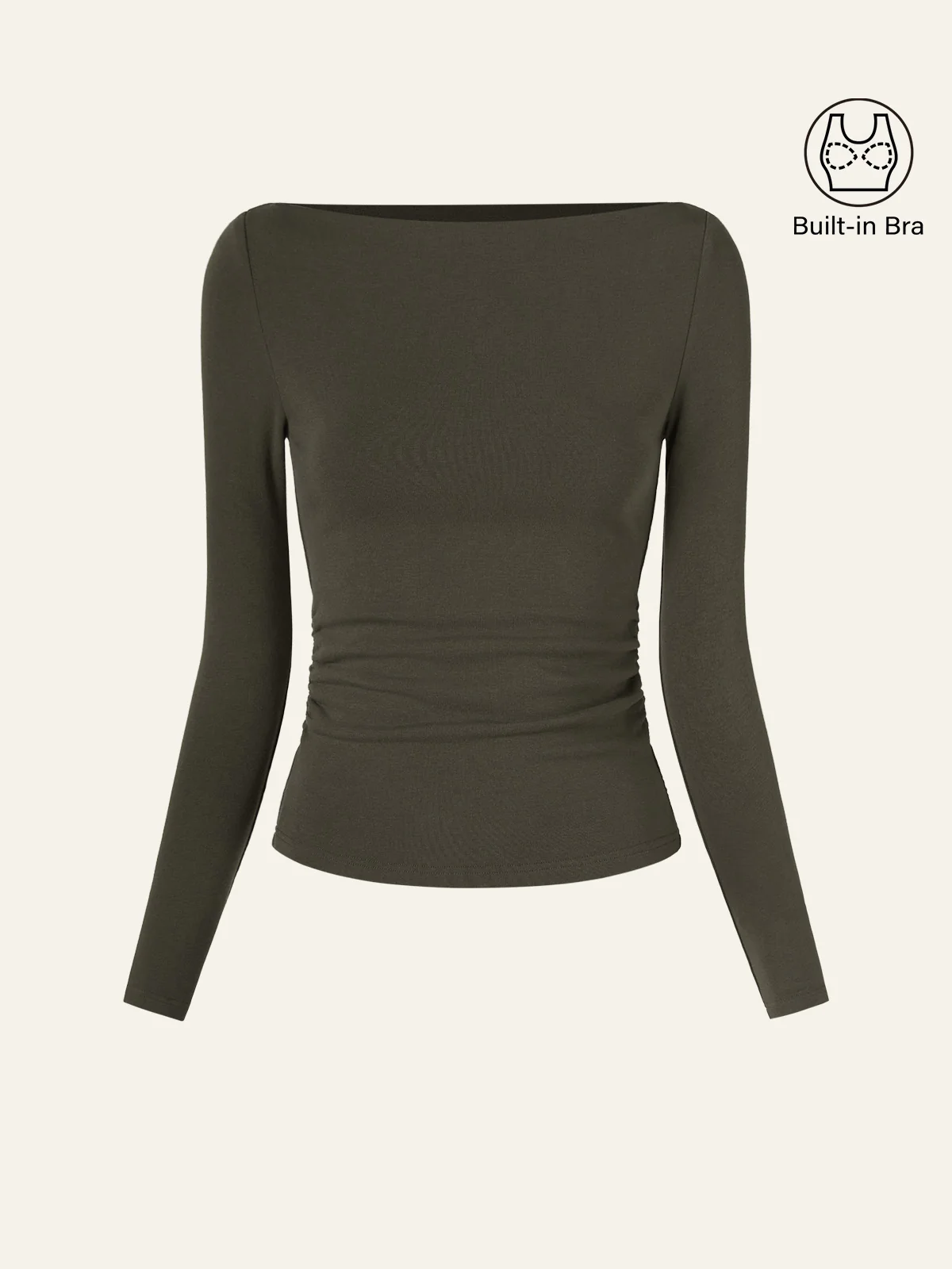 Contemporary Side-Ruched Boatneck Bra Top