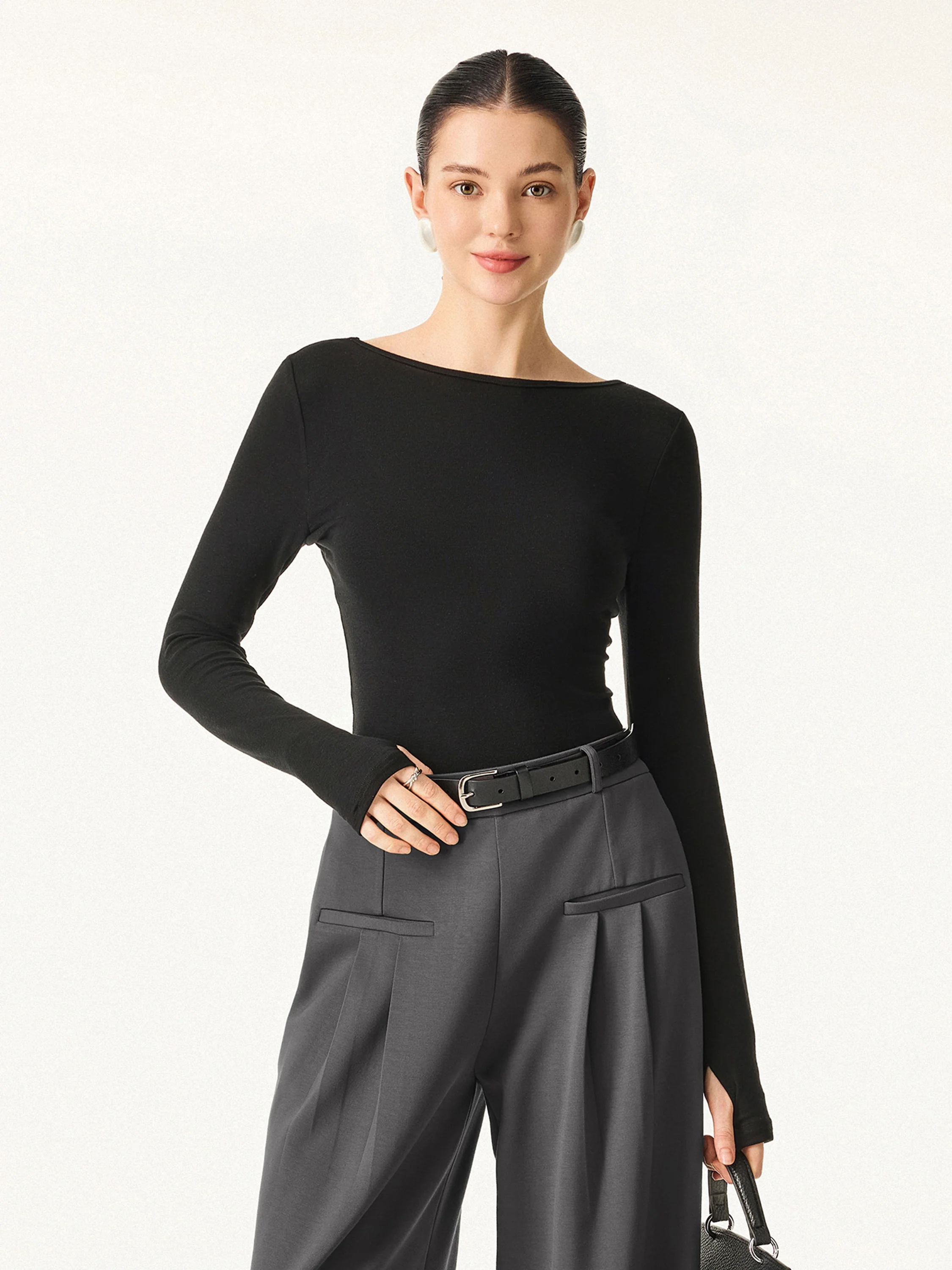 Lyocell Cashmere Multi-Wear Long Sleeve Top with Thumbholes