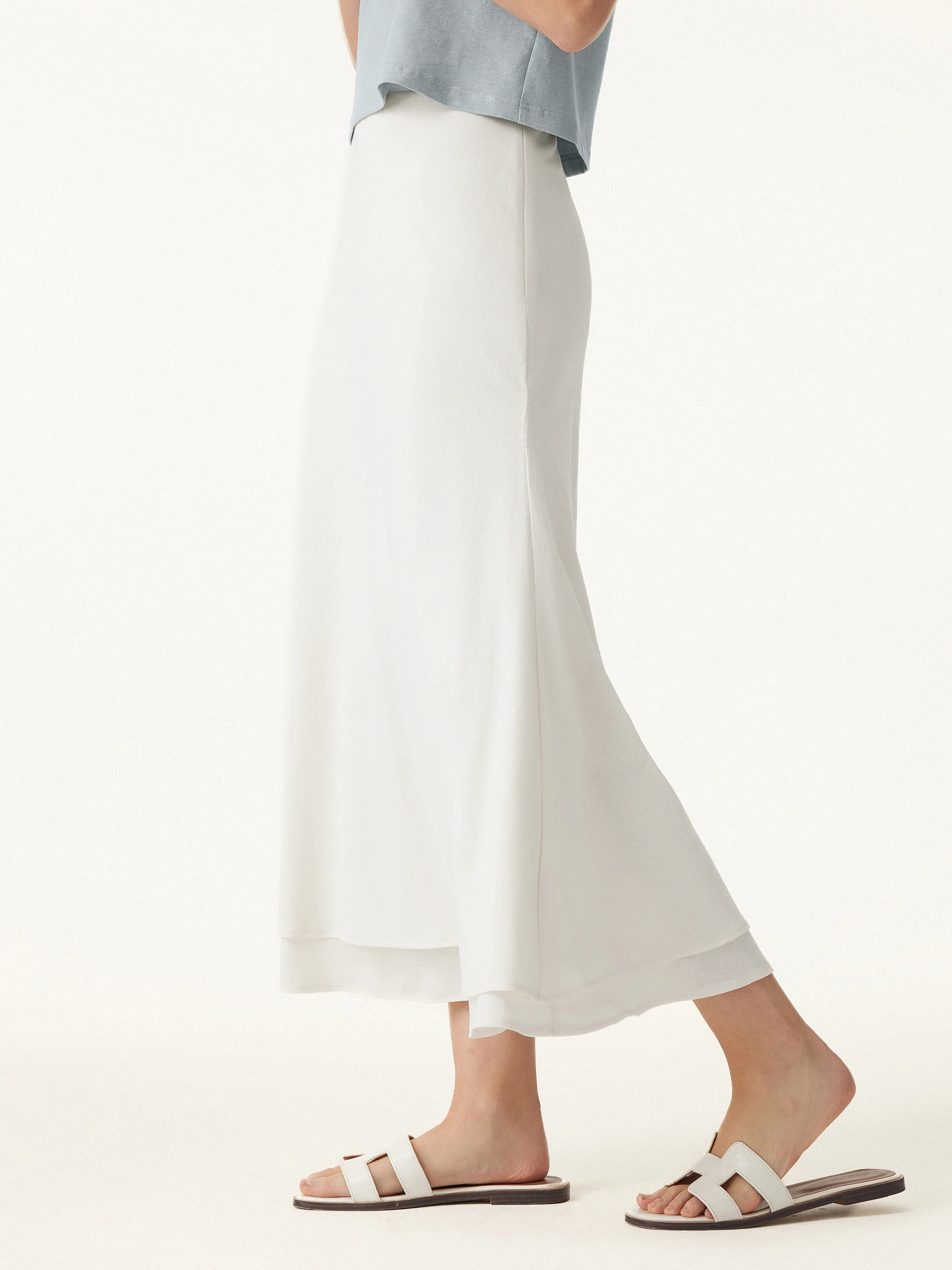 Flowy Cotton-linen Midi Flared Skirt