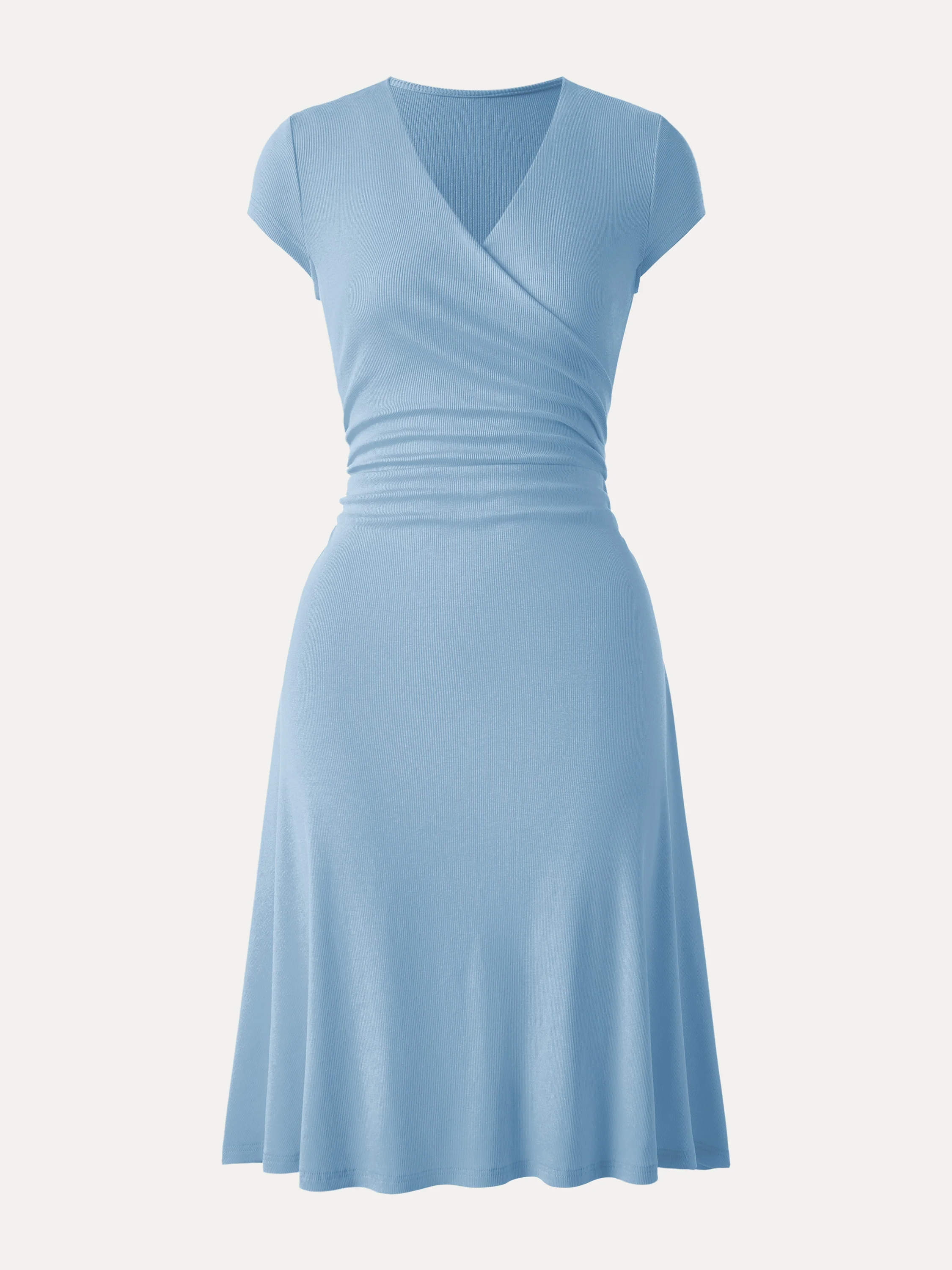 Stretch Cotton Surplice V-neck Cap Sleeve Midi Dress