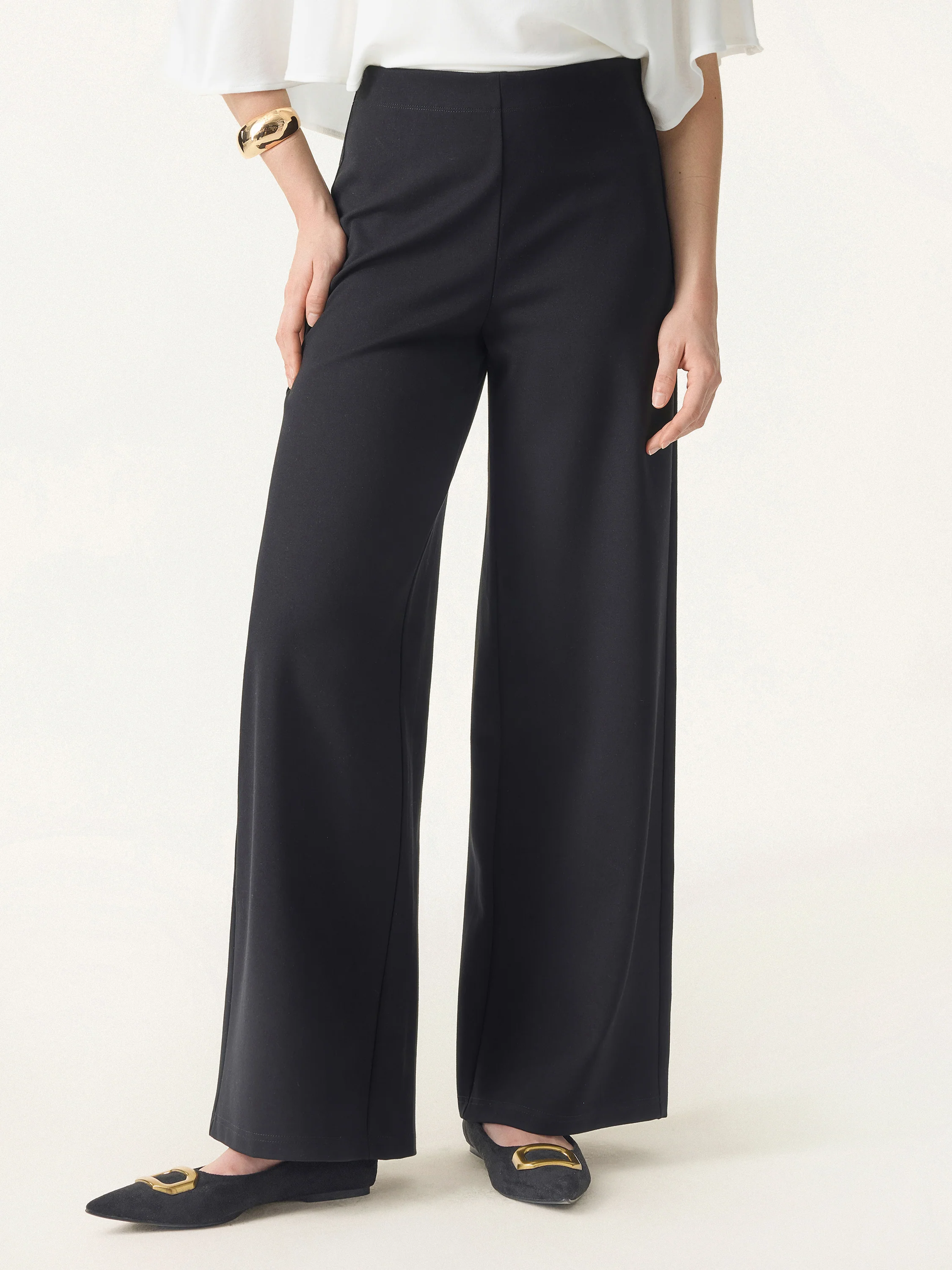 Tummy-Smooth Wide Leg Pull-on Pants with Pockets