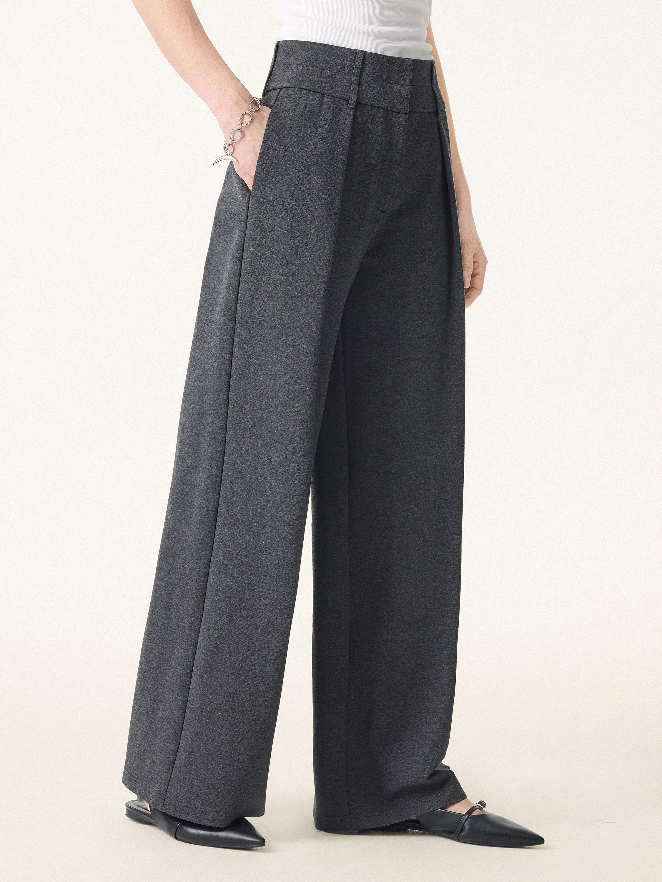 Stretchy High Rise Cropped Wide Leg Pants with Pockets