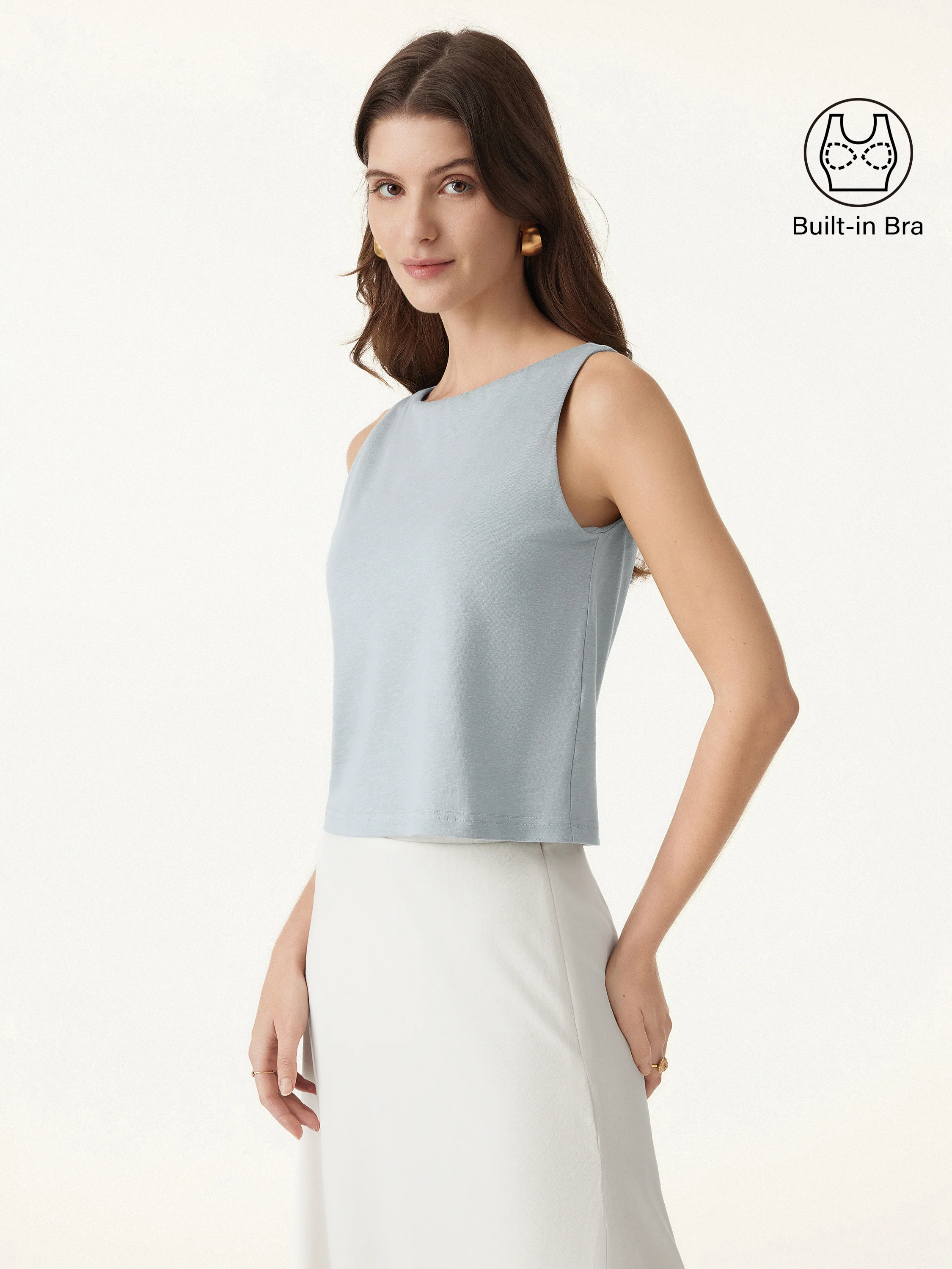 Cotton-Linen-Luxe Cropped Boatneck Brami Tank