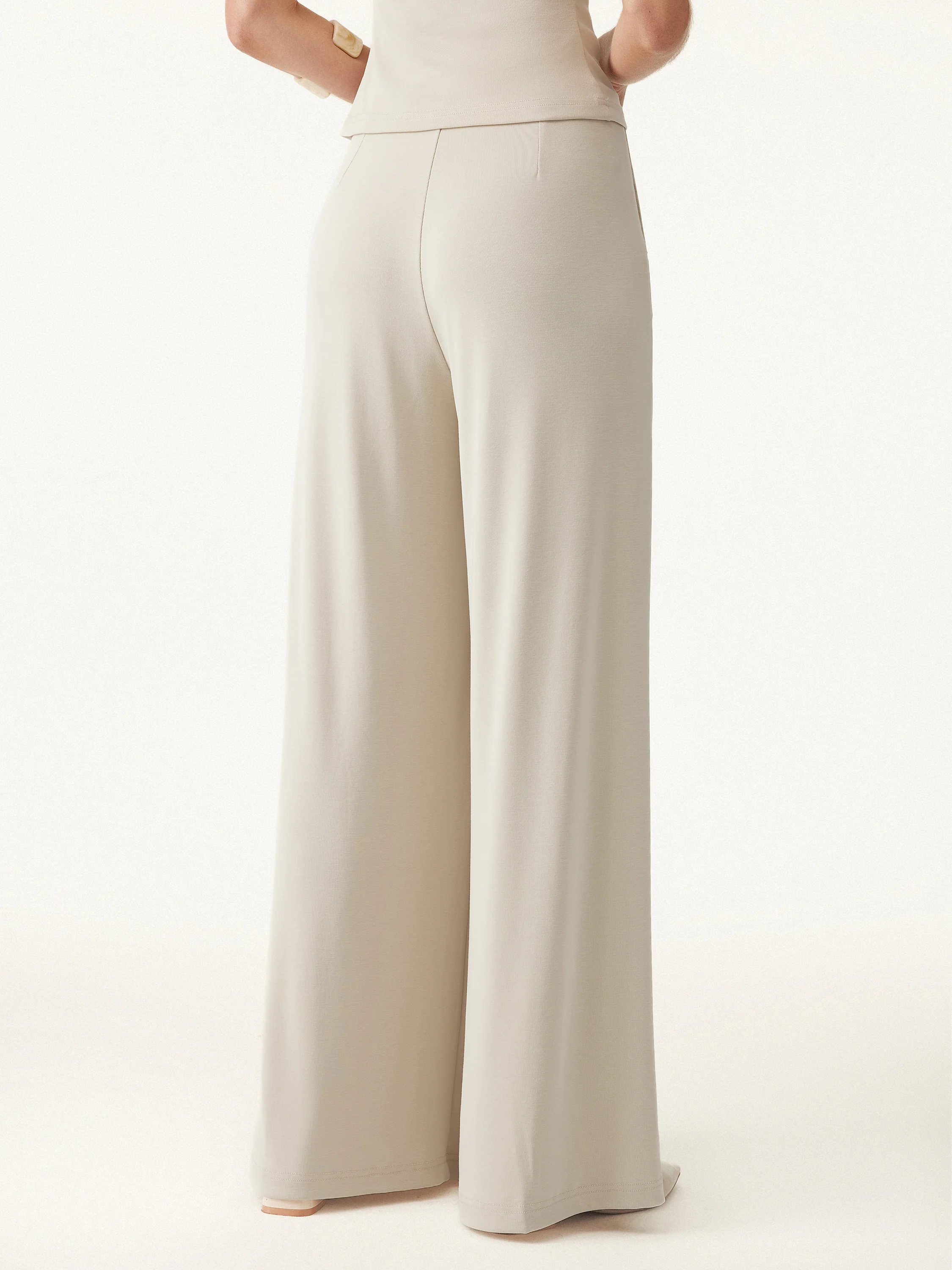 Sand-washed Mid-rise Pleated Wide-leg Palazzo Pants with Pockets