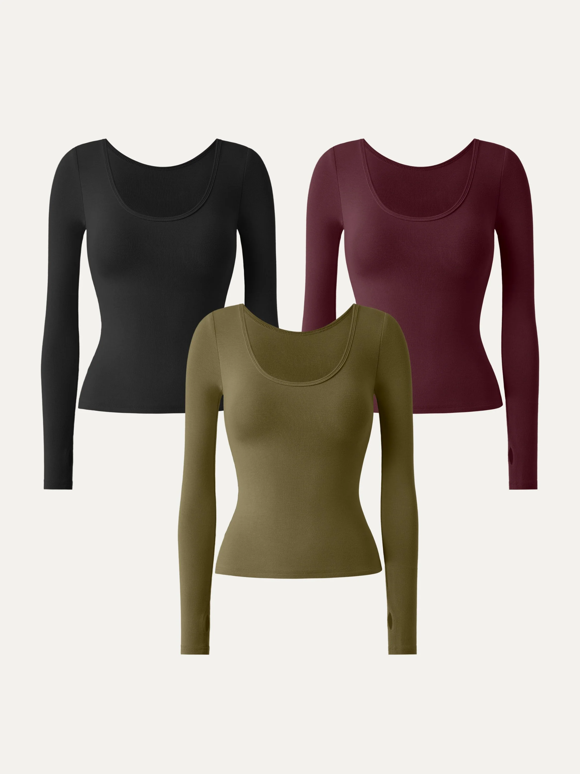3Pcs Set Essential Lyocell Cashmere Multi-Wear Long Sleeve Top with Thumbholes