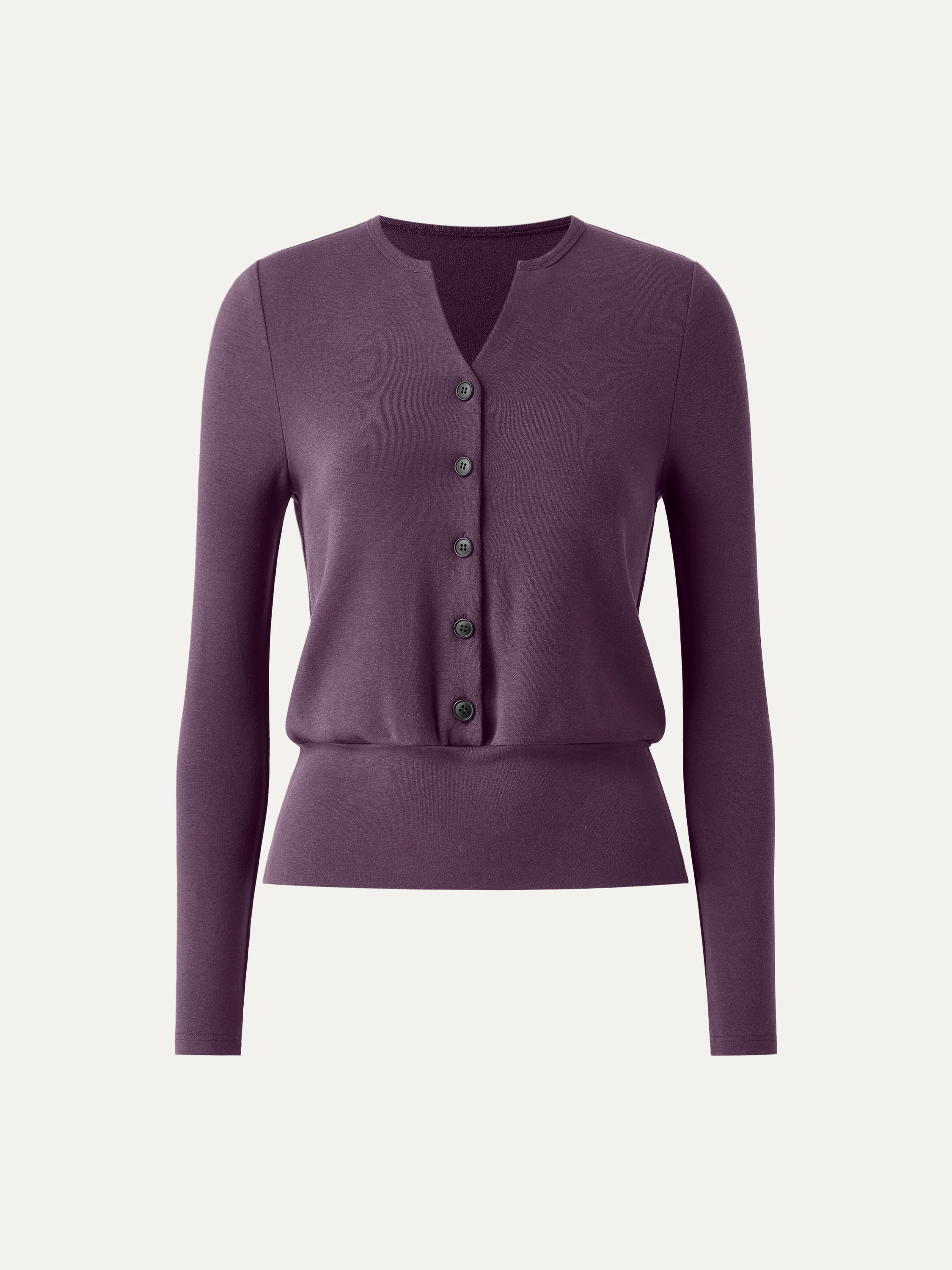 V-Neck Long Sleeve Half-Placket Top
