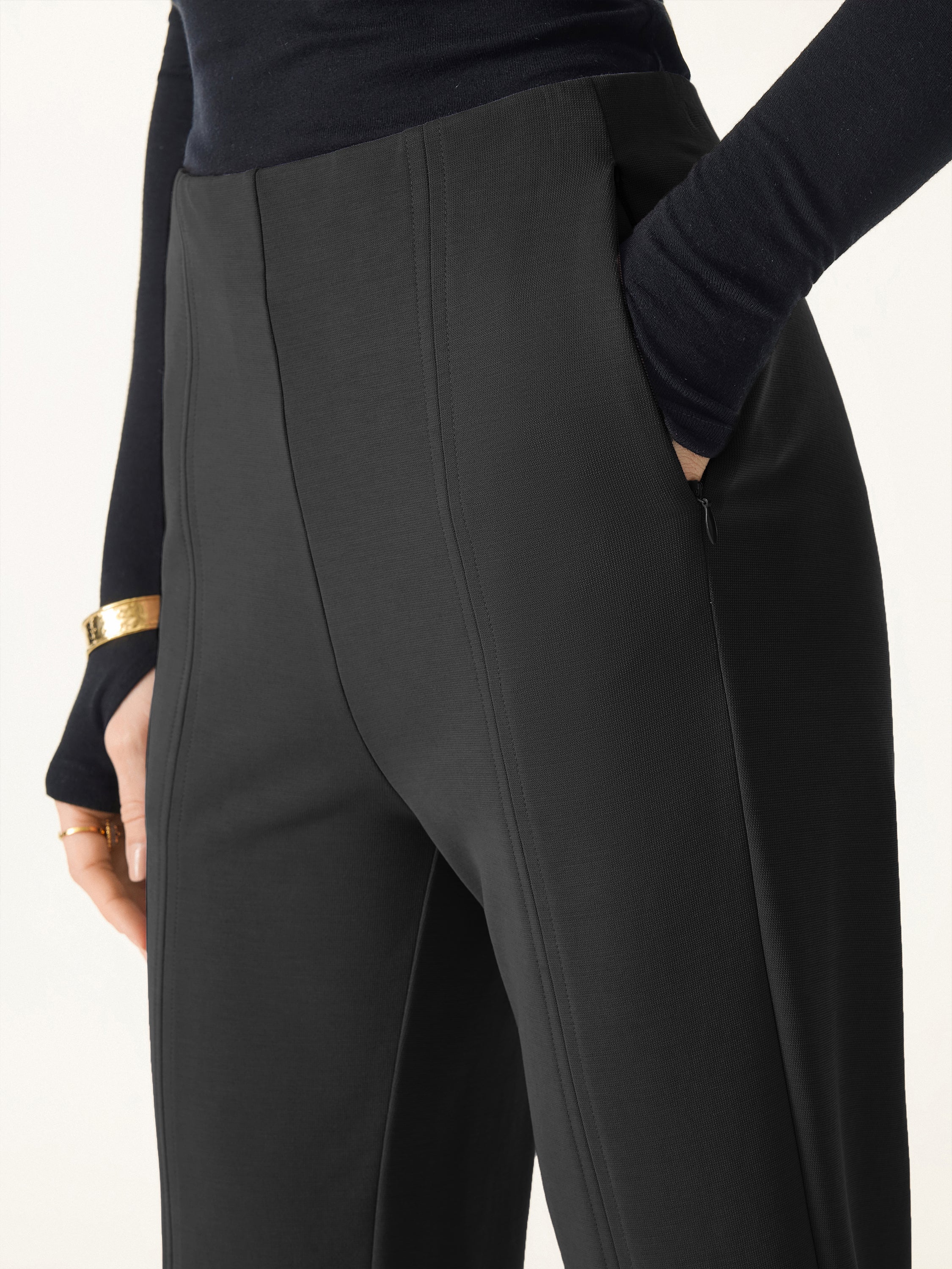 Sandwashed Mid-Rise Slim Straight Pull-On Trousers with Pockets