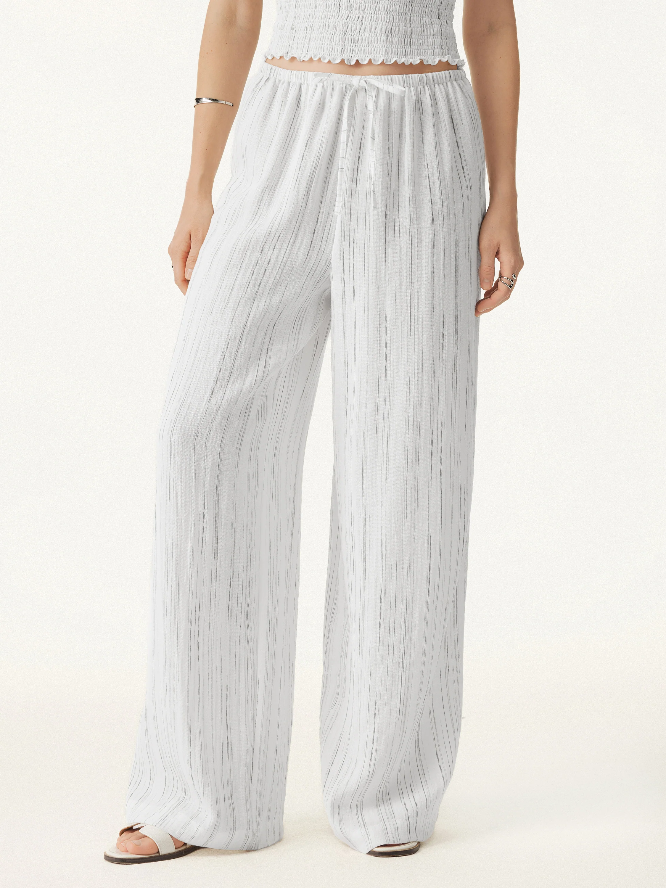 Classic Summer Striped Wide-Leg Pants with Pockets