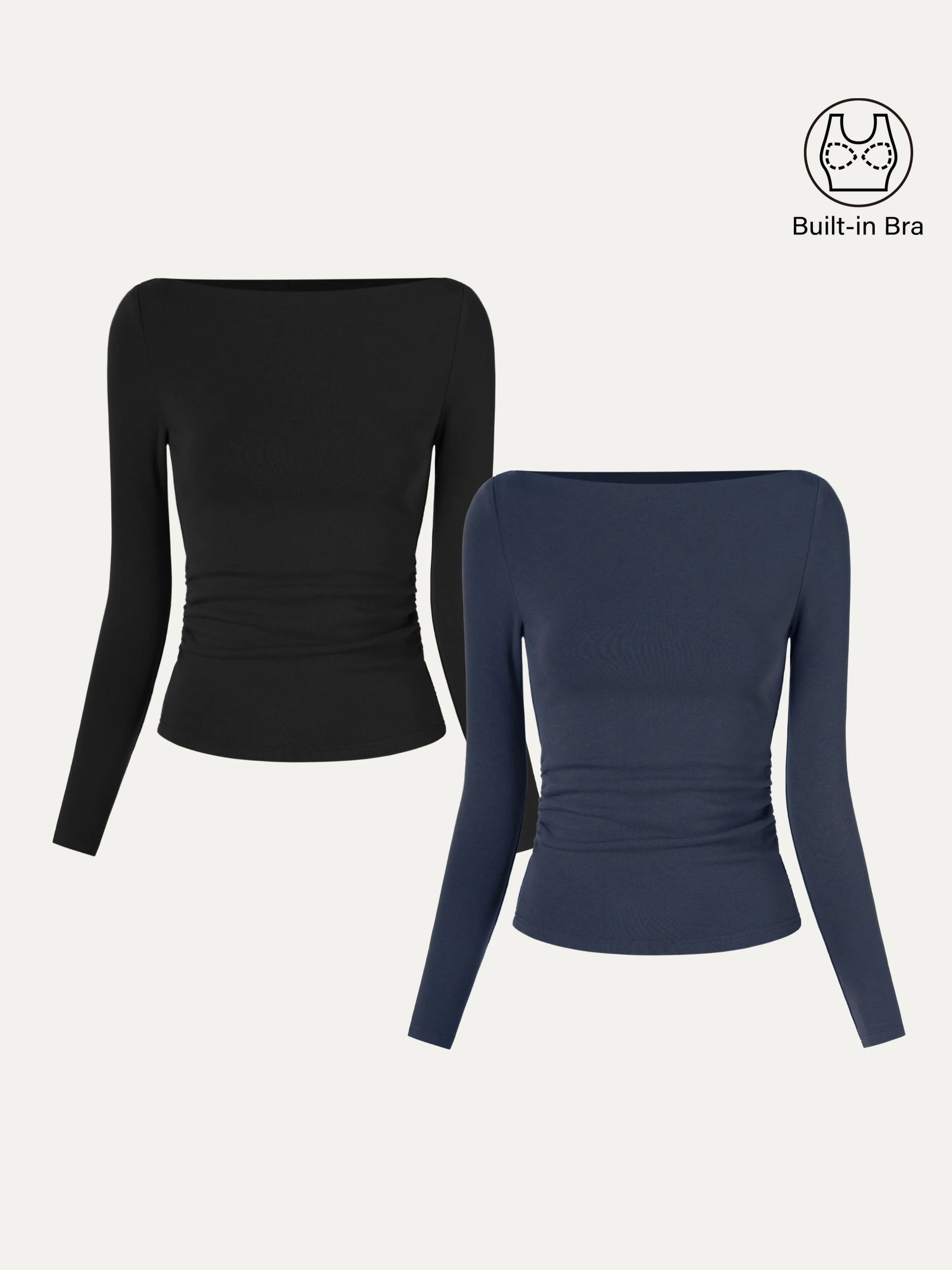 2-Piece Set Modern Side-Ruched Boatneck Bra Top