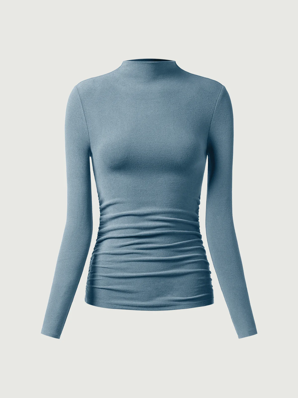 Thermal Ruched Sides Tuckable Mock Neck Top