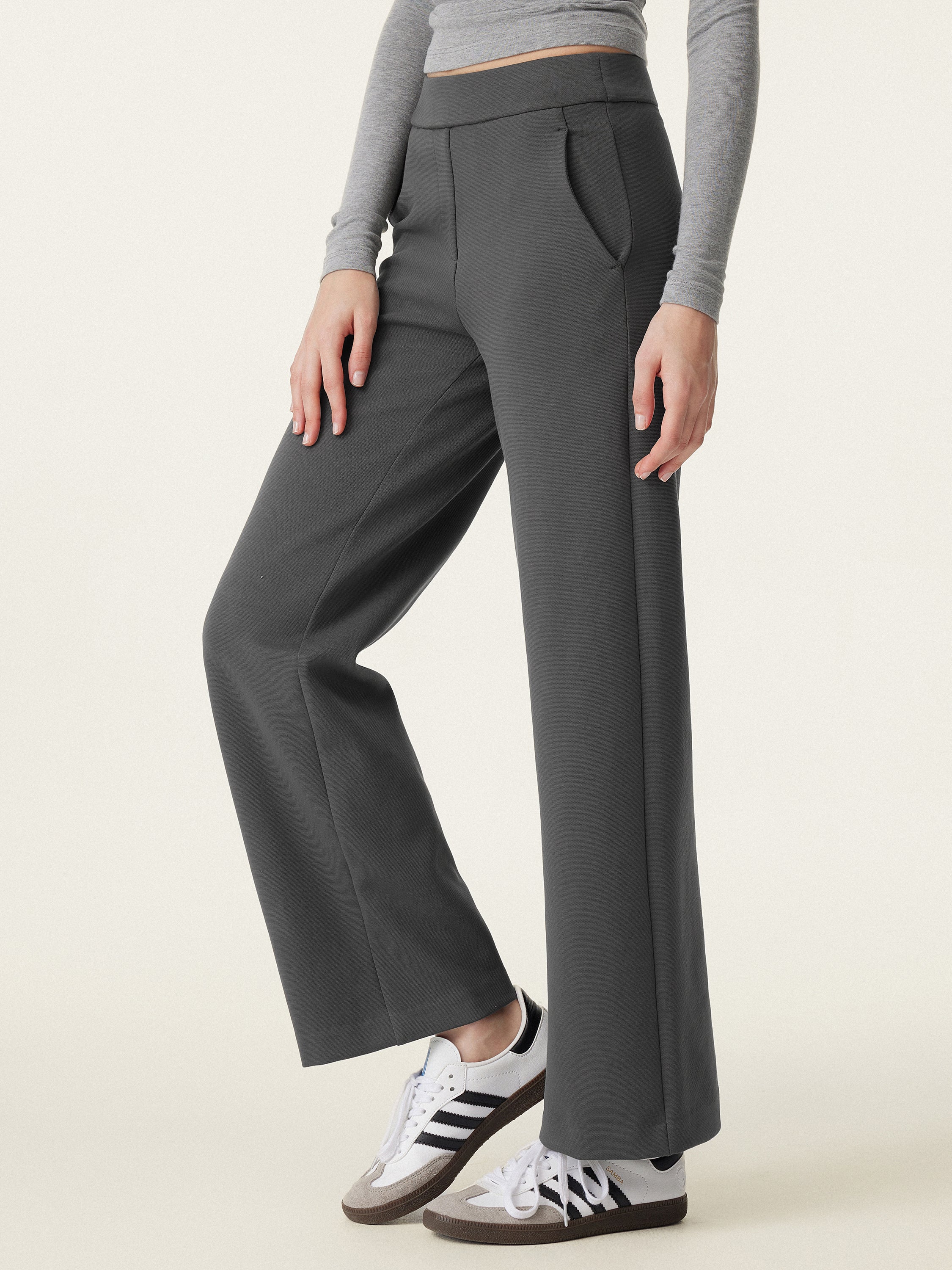 Textured Mid-Rise Pull-On Straight Pants with Pockets