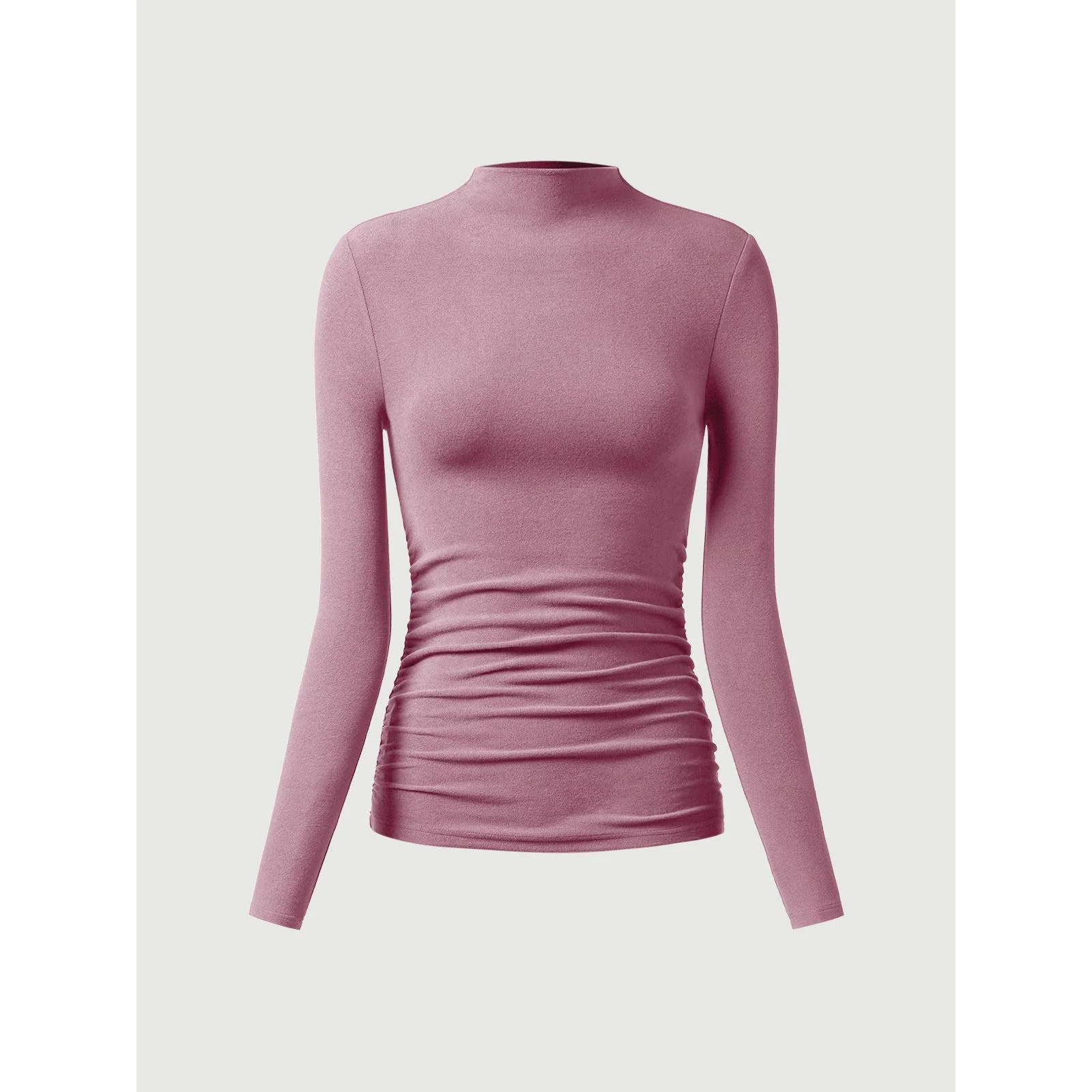 Thermal Ruched Sides Tuckable Mock Neck Top