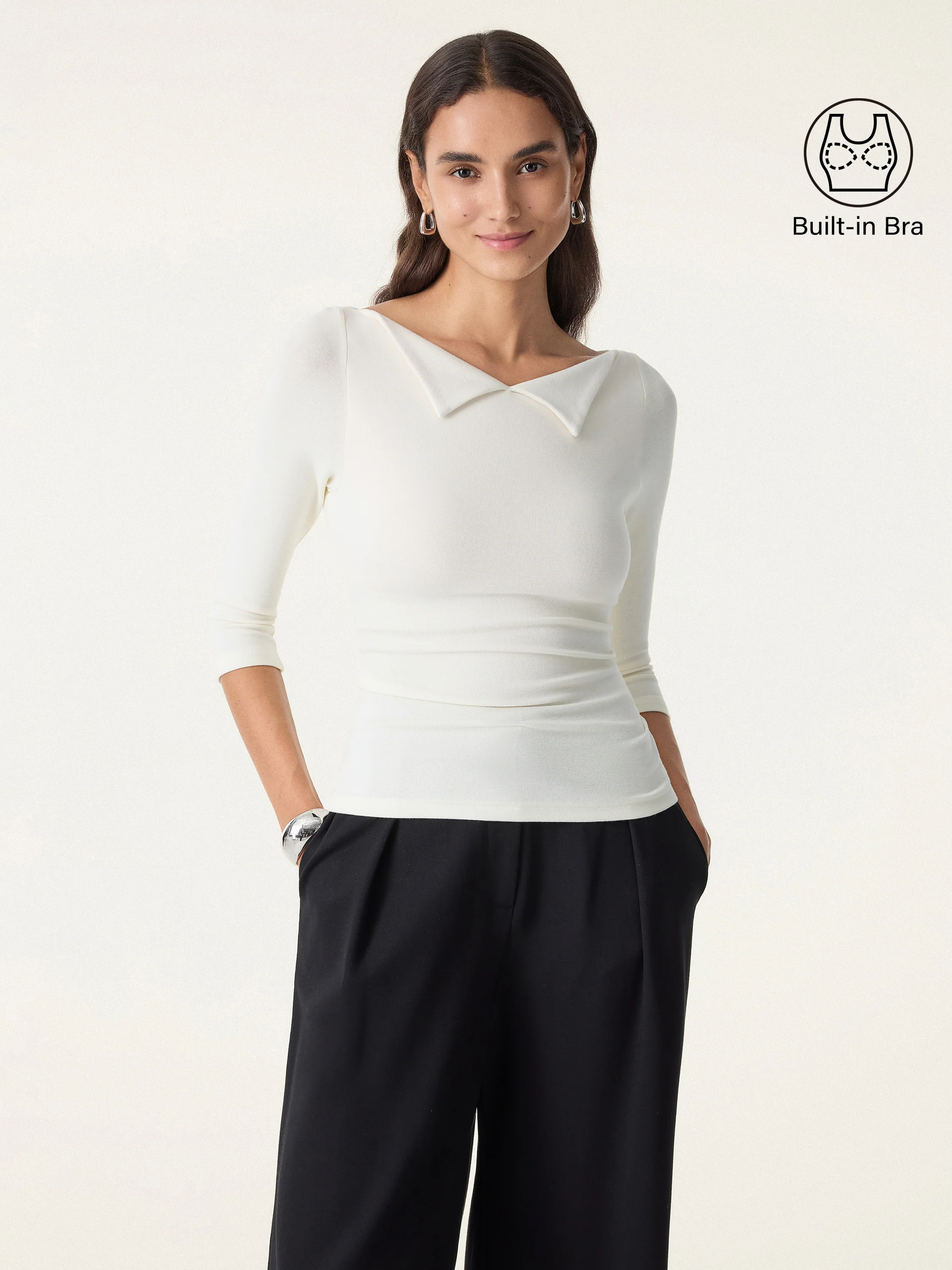 Warm Light Flapped Boatneck Three - Quarter Sleeve Brami