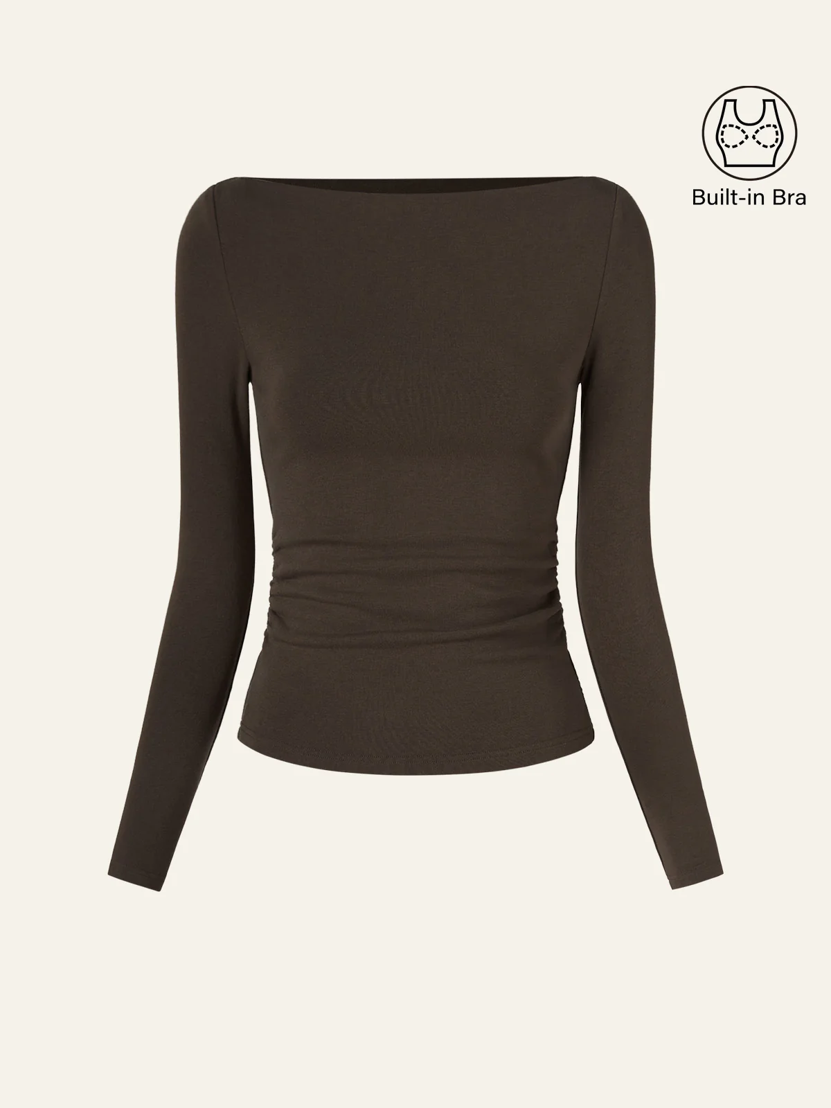 Contemporary Side-Ruched Boatneck Bra Top