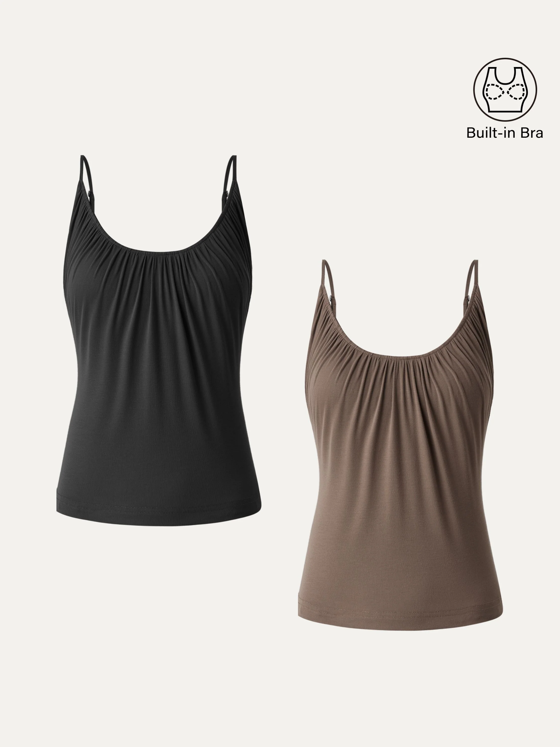 2-Piece Set Hip-Length Scoop Neck Gathered Spaghetti Strap Top