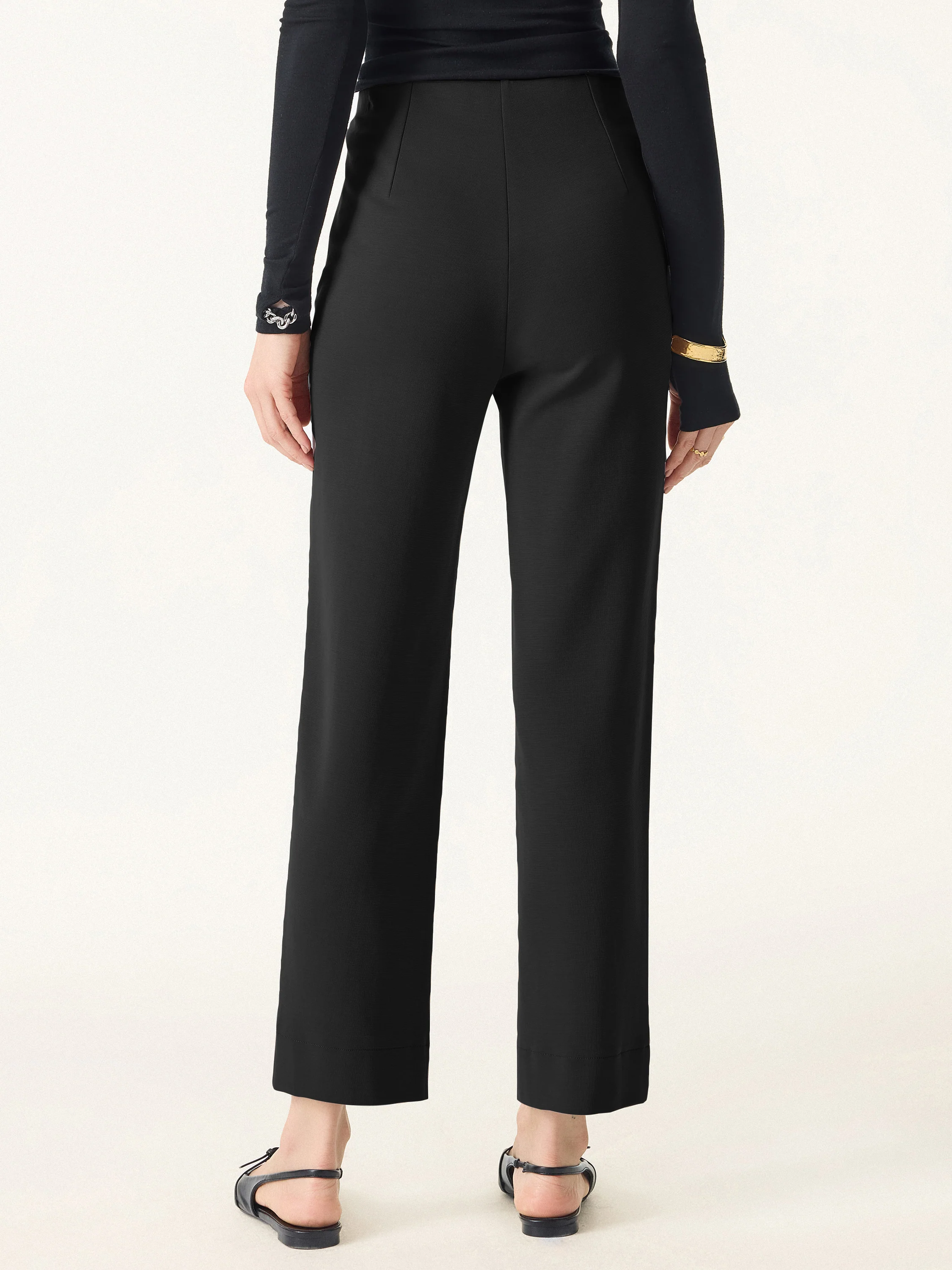 Sandwashed Mid-Rise Slim Straight Pull-On Trousers with Pockets