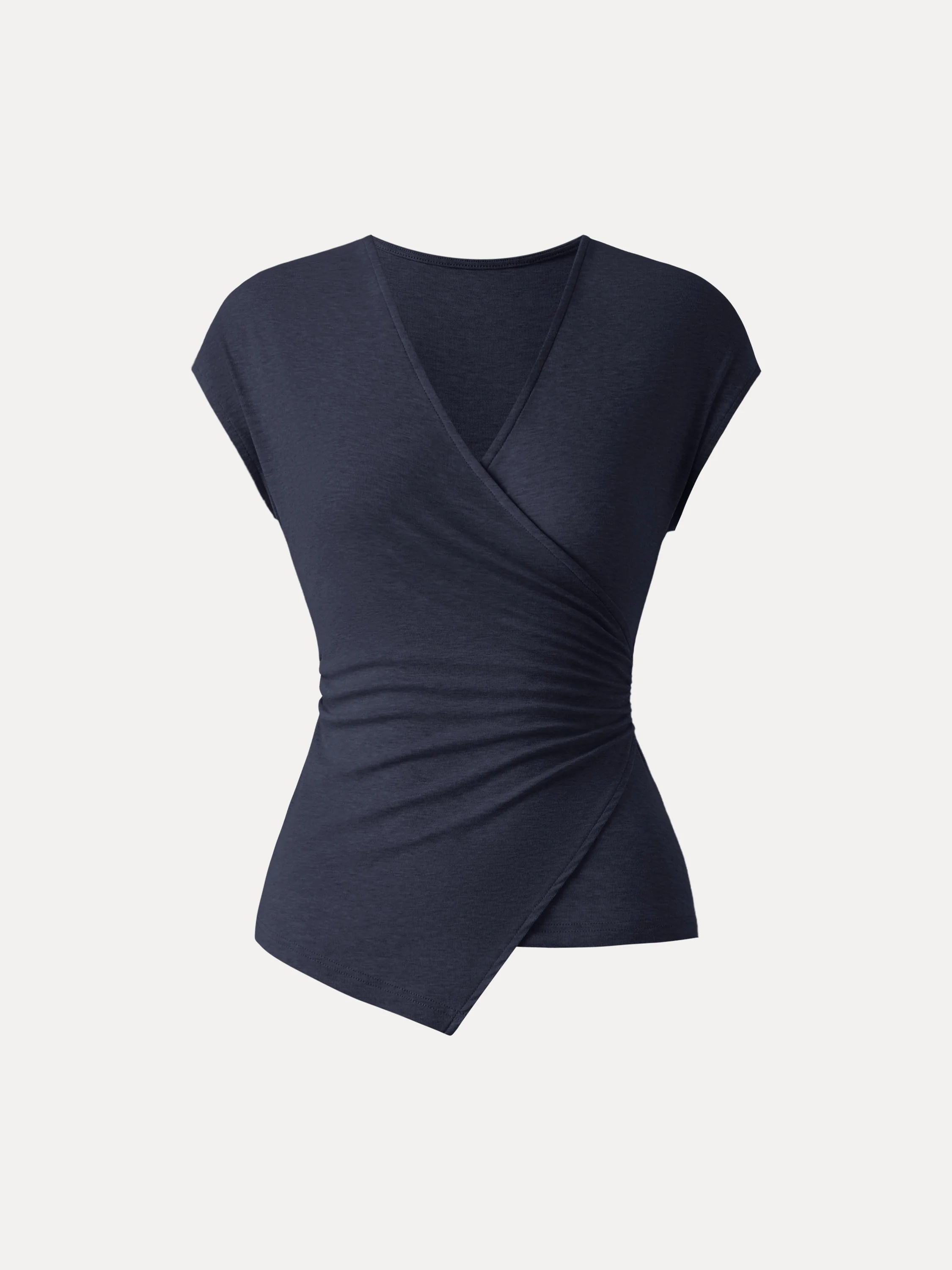 Lyocell Wool Surplice Cap Sleeve Asymmetrical Top