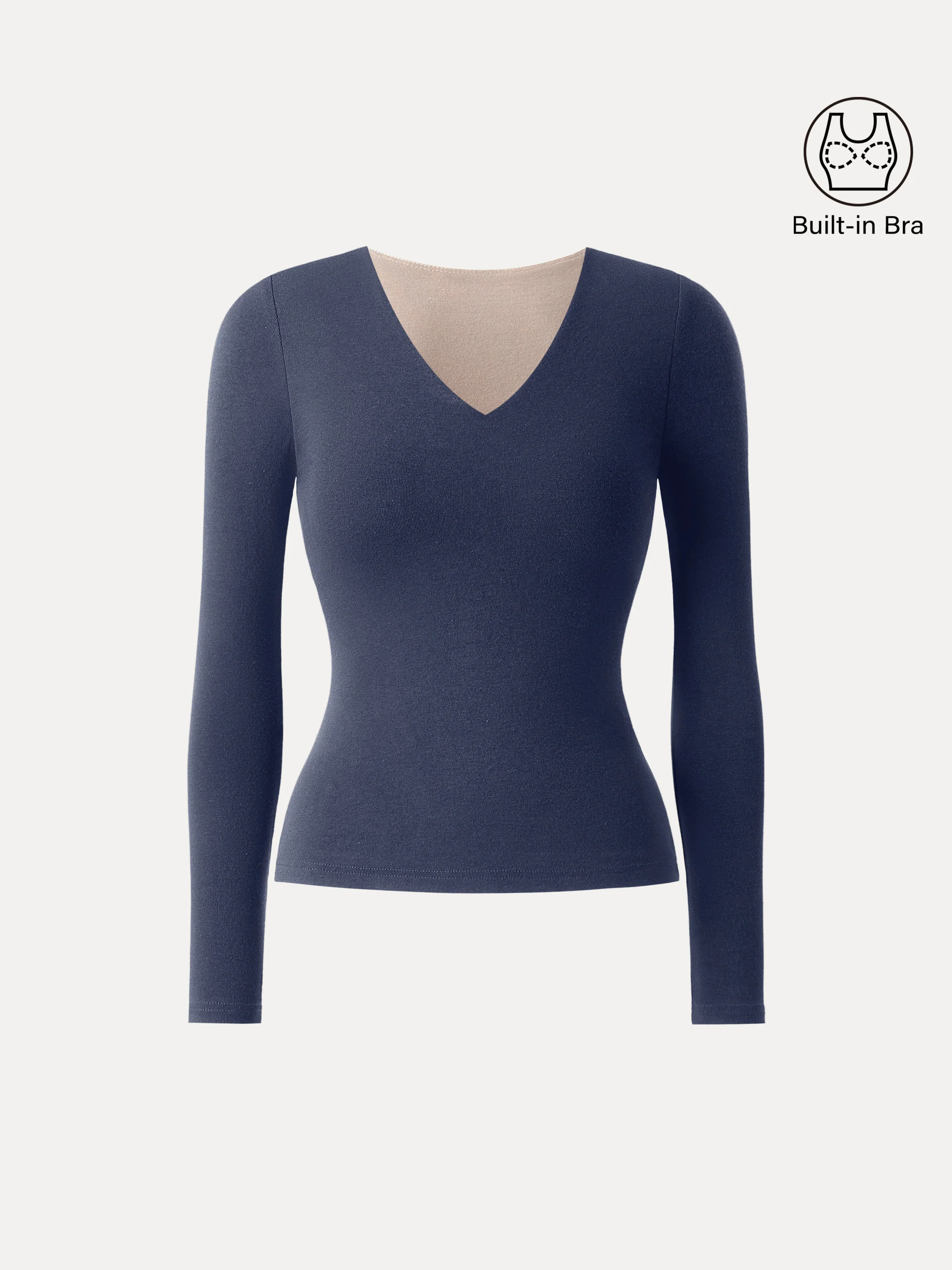 Stretchable Cotton V-Neck Long-Sleeve Brami Top
