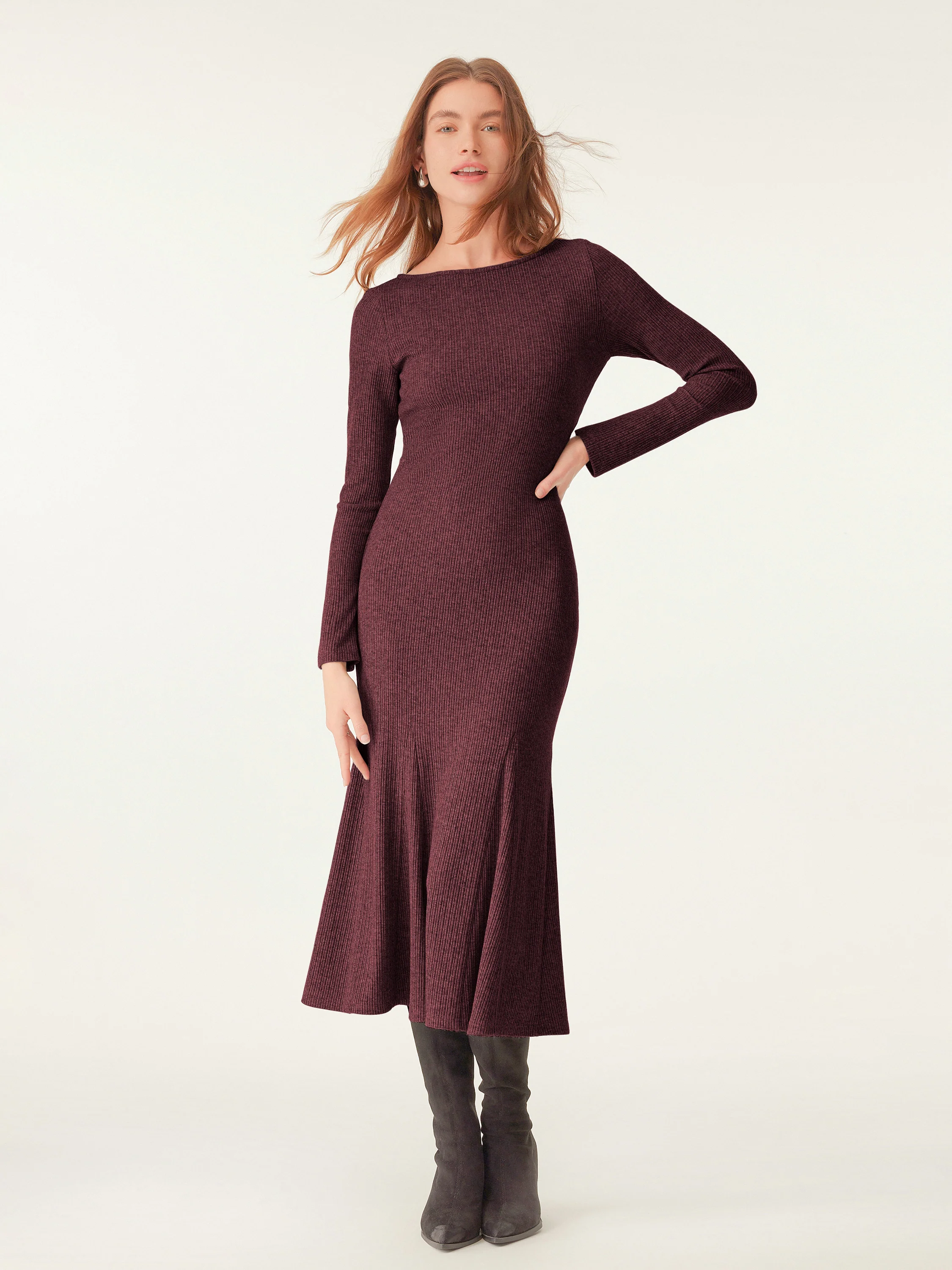 Boatneck Flare Midi Dress