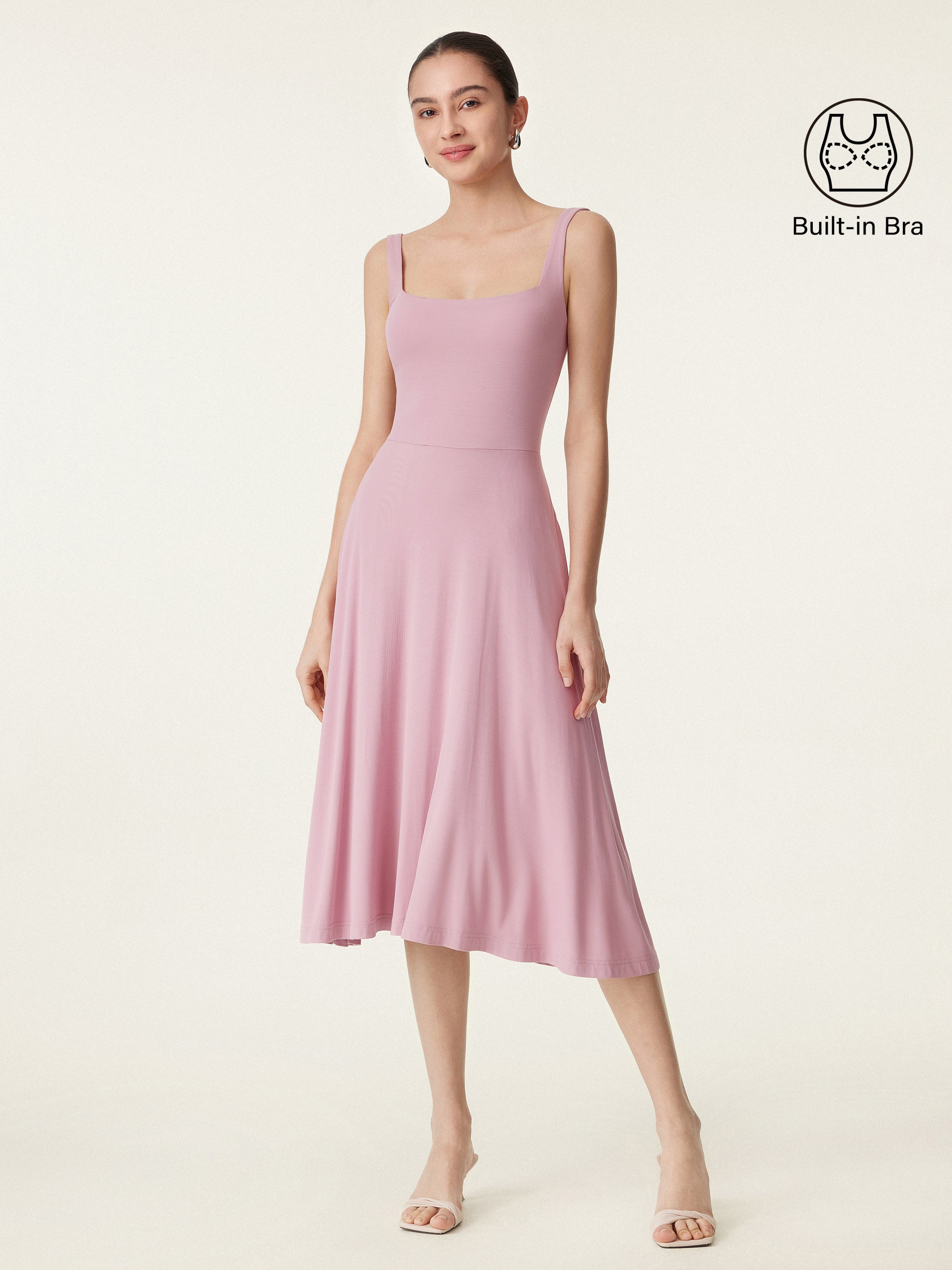 Square Neck Flowy New Airy Brami Midi Dress