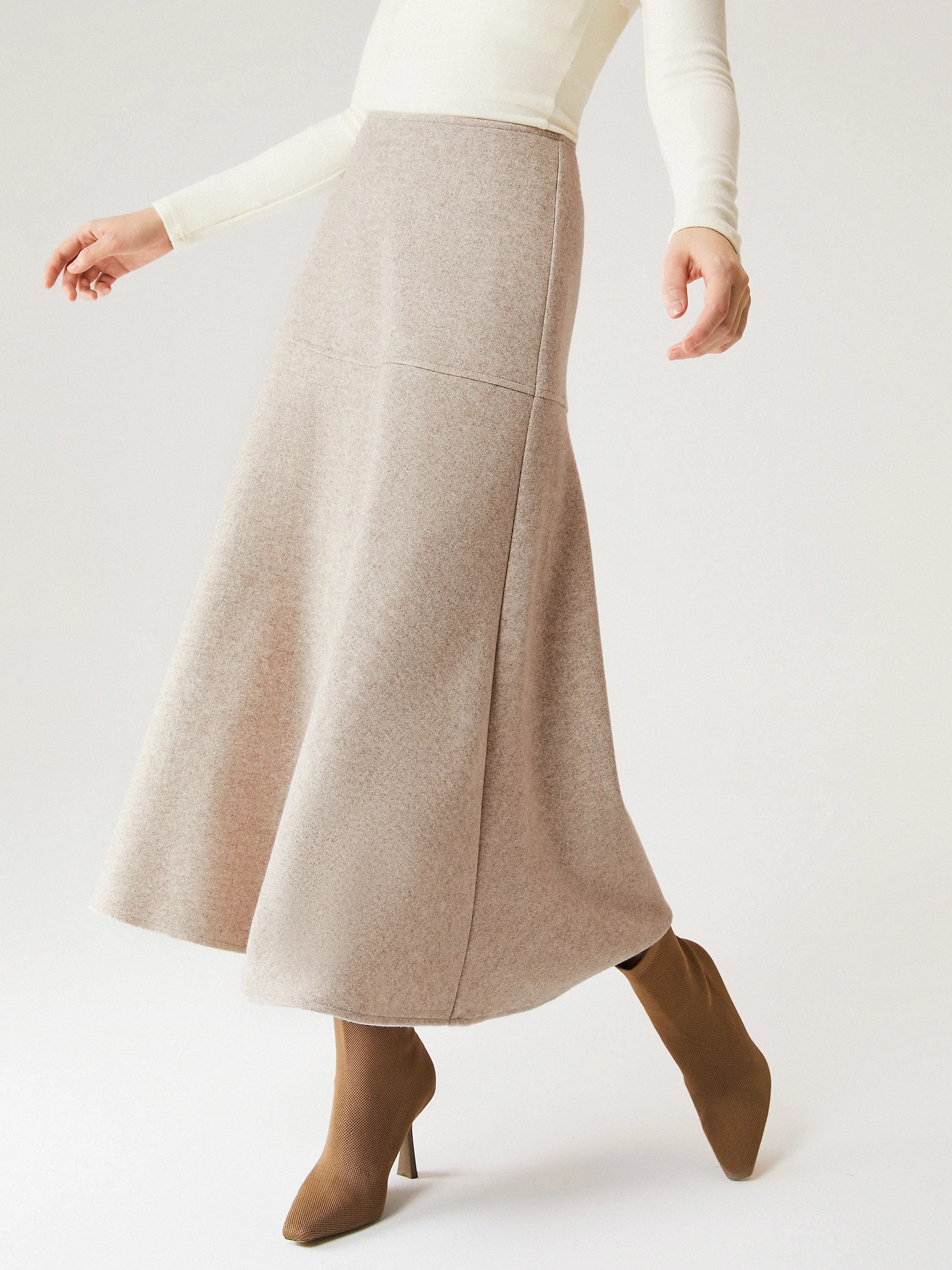 Wool-like Flared Long Skirt