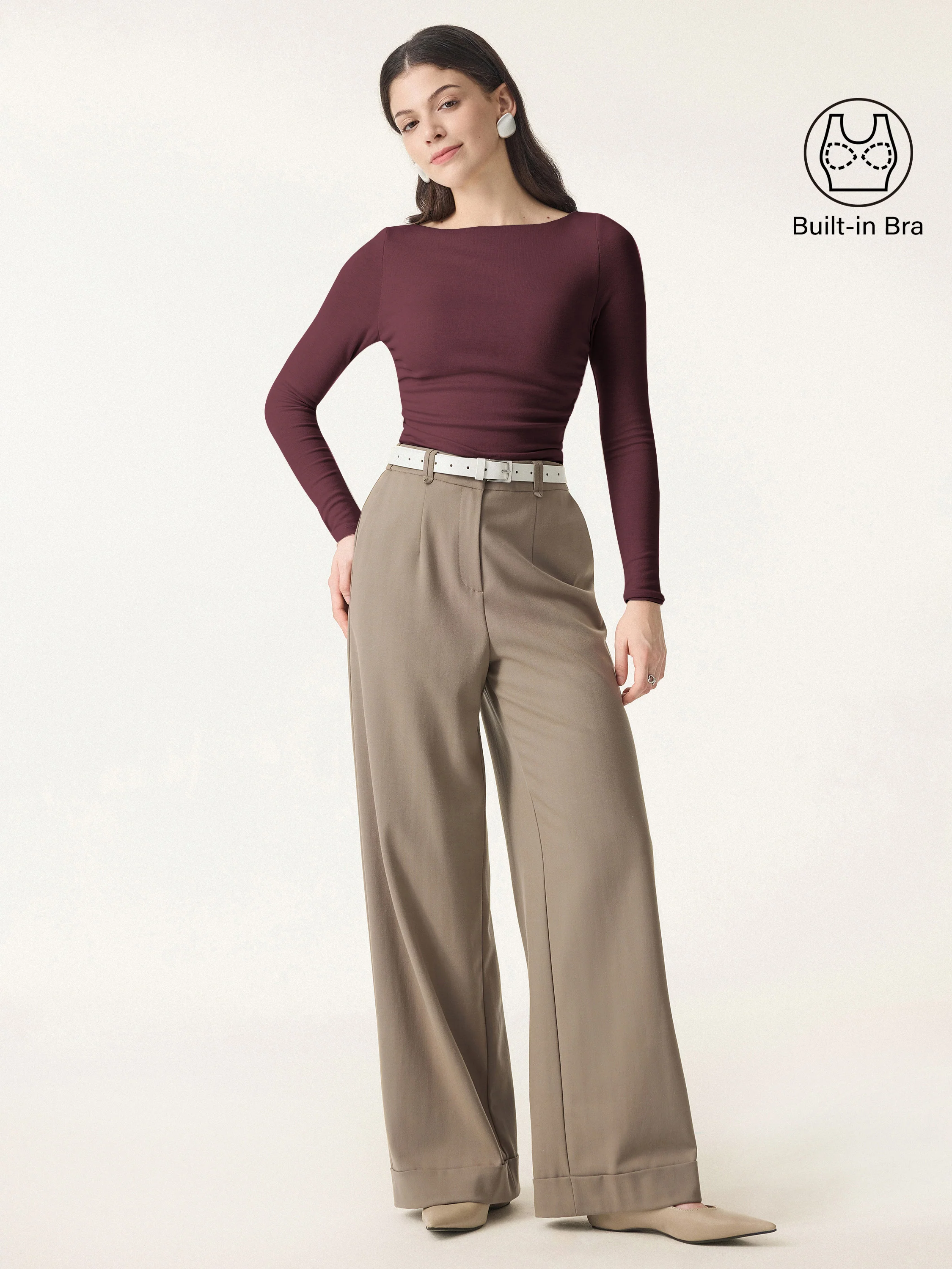 Light Warm Boatneck Ruched Brami Top