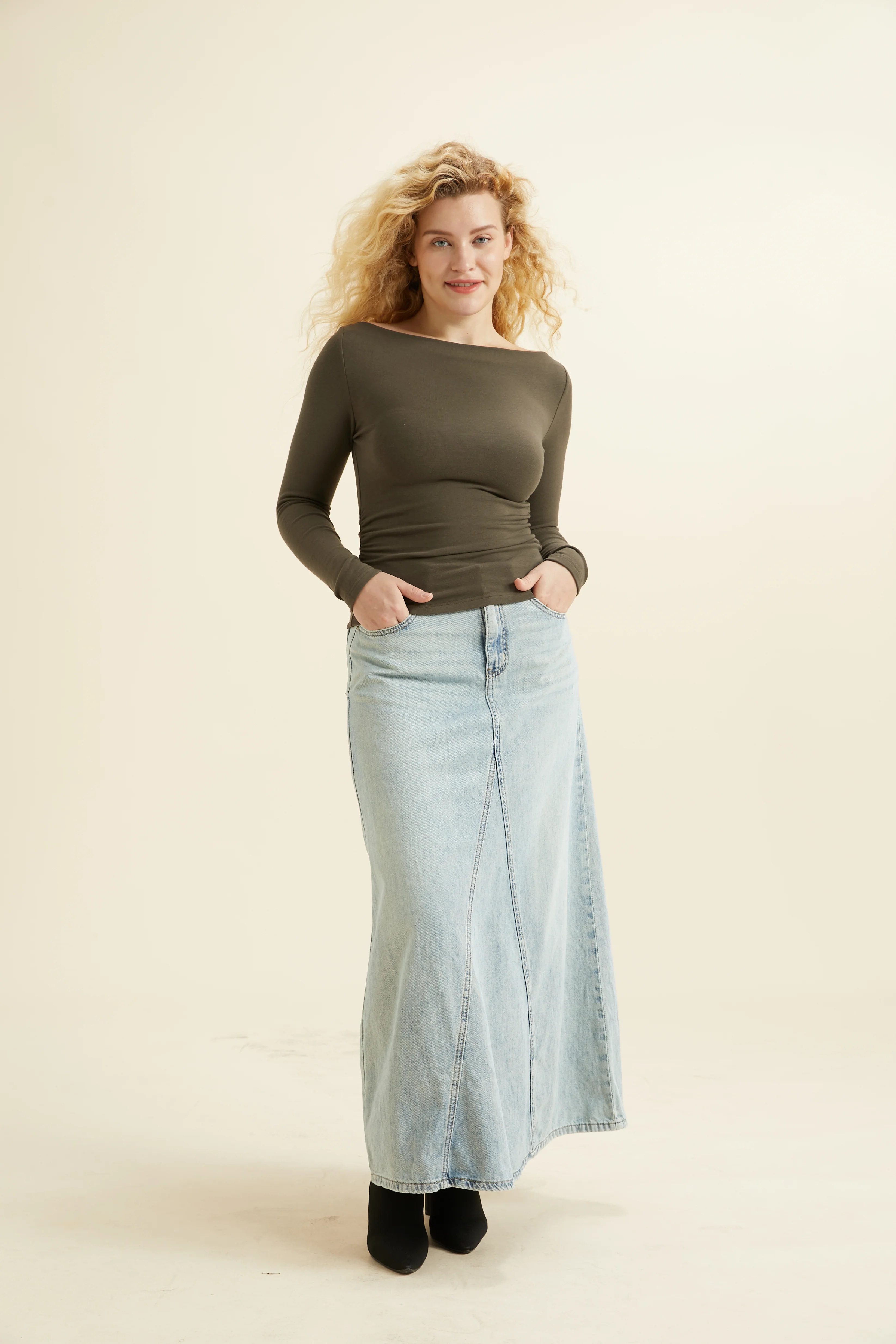 Contemporary Side-Ruched Boatneck Bra Top