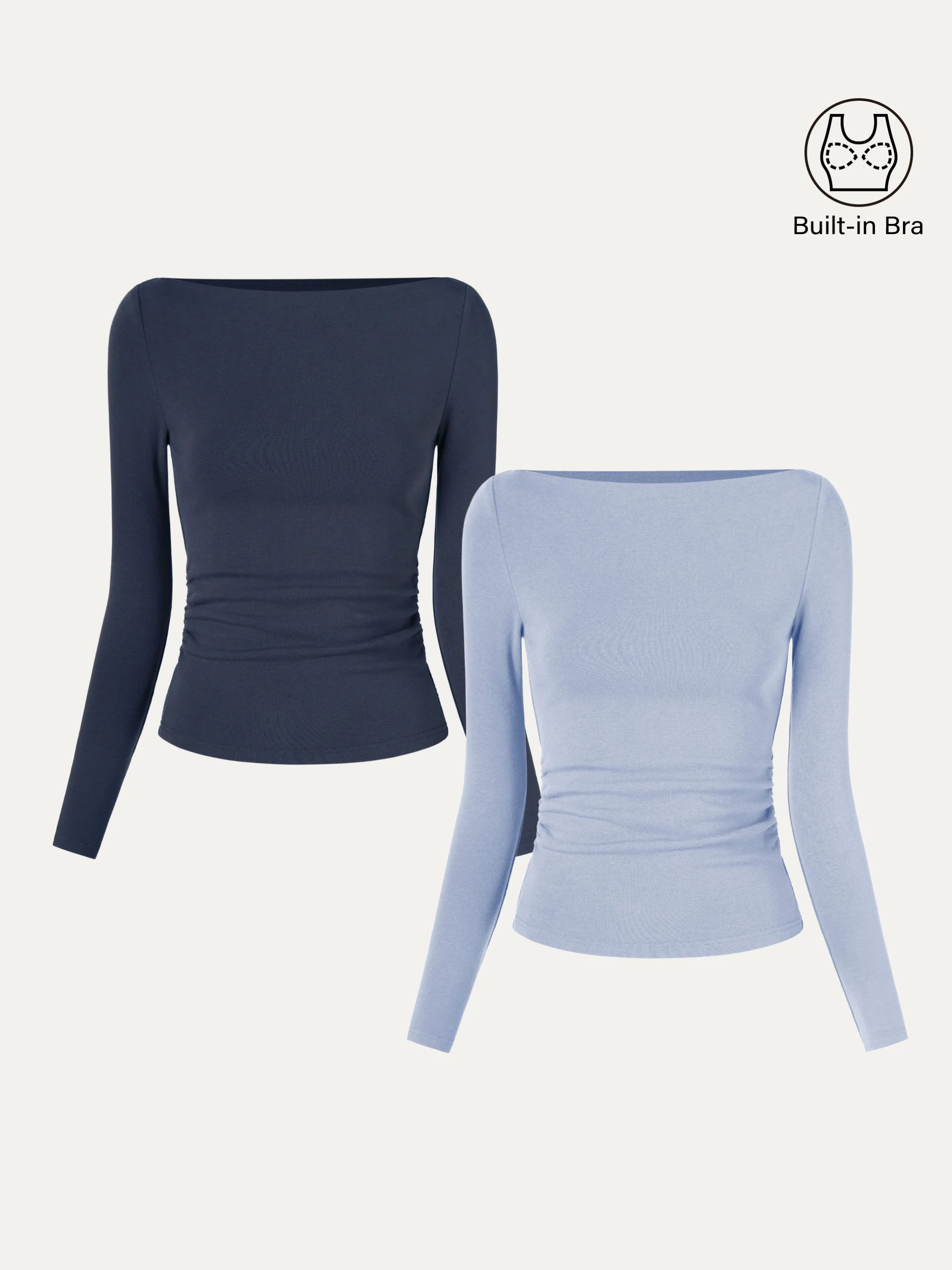 Contemporary Side-Ruched Boatneck Bra Top