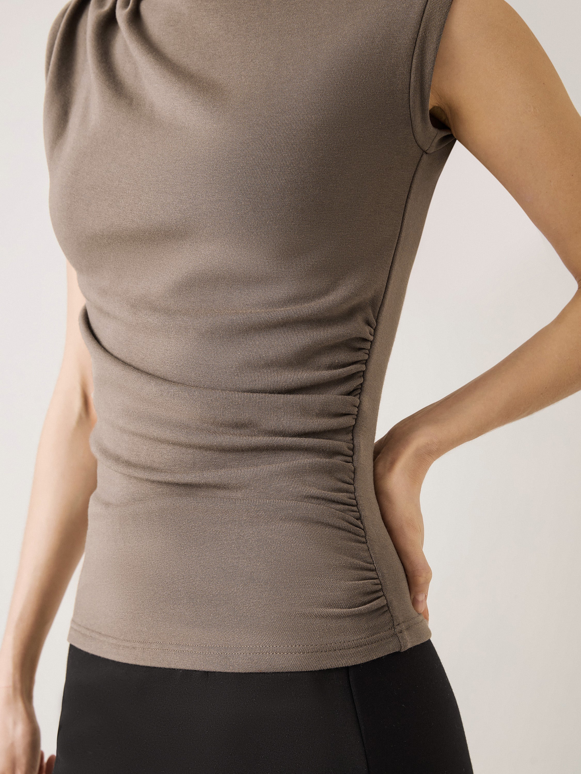 Asymmetric Ruching Mock Neck Tank Top