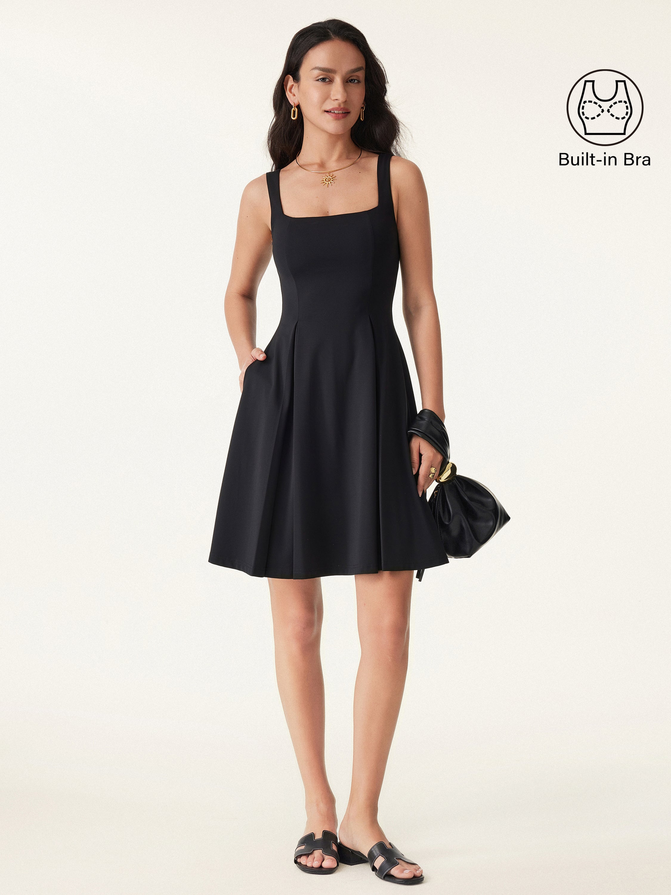 Square Neck Fit-and-flare Mini Dress