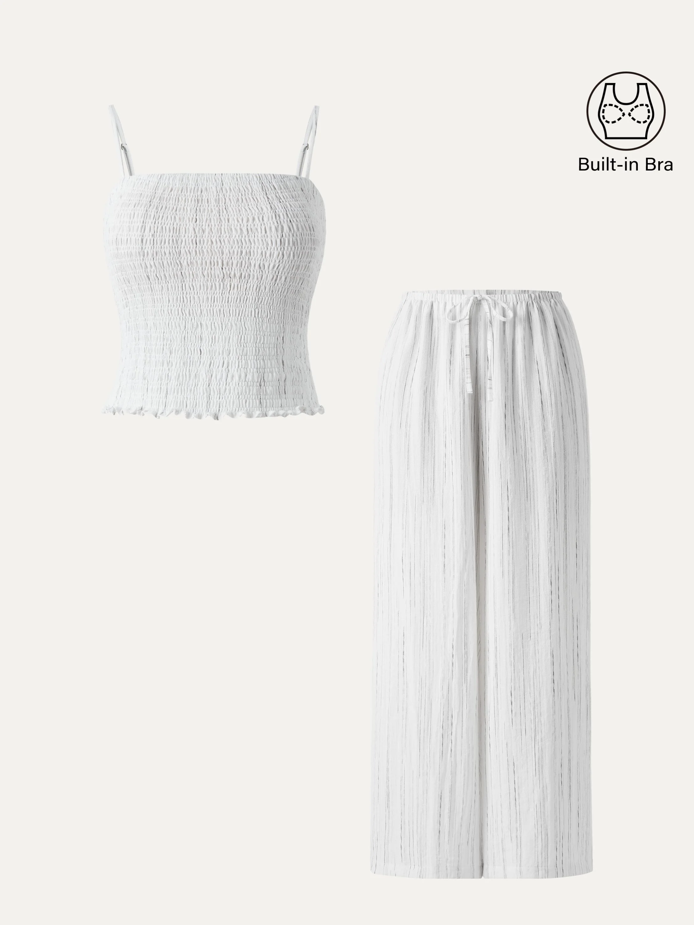 2Pcs Set Striped Adjustable Spaghetti Brami &  Striped Wide Leg Pants with Pockets