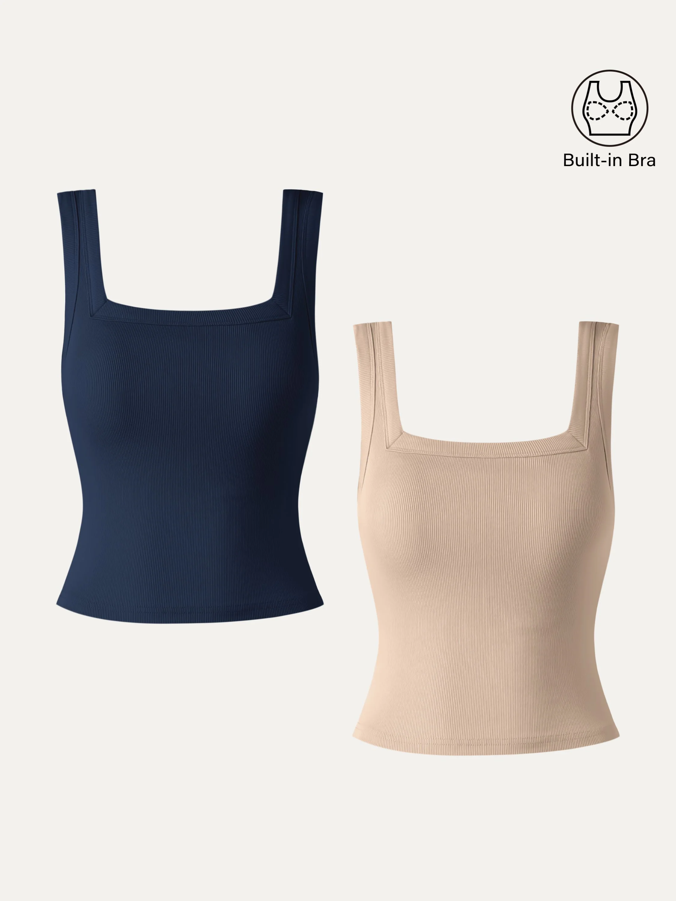 2Pcs Set Cropped Slinky Square Open-Back Brami Tank Top
