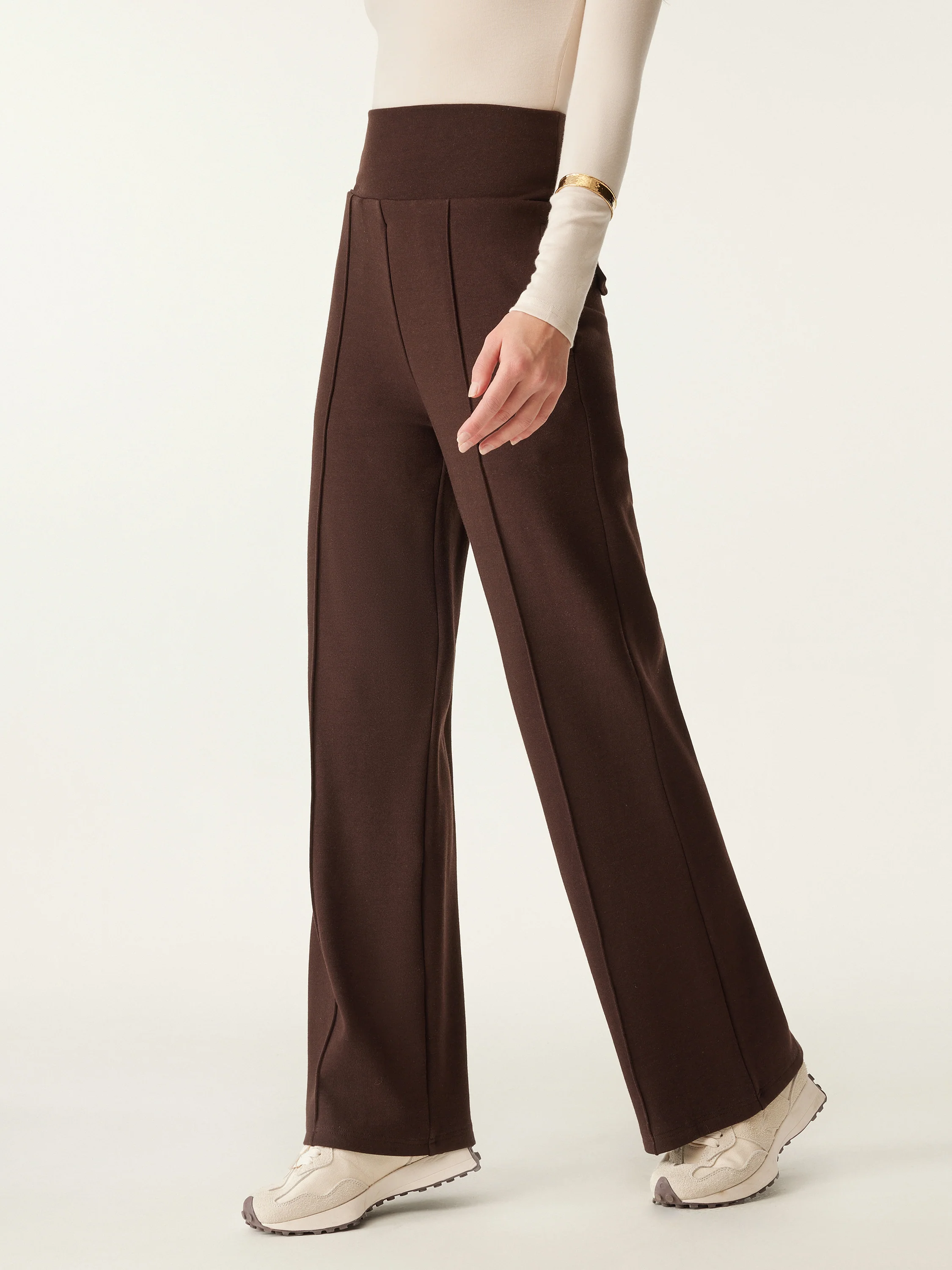 2-Piece Set Asymmetrical Placket Top and Tummy-Warming Pin-Tuck Pants