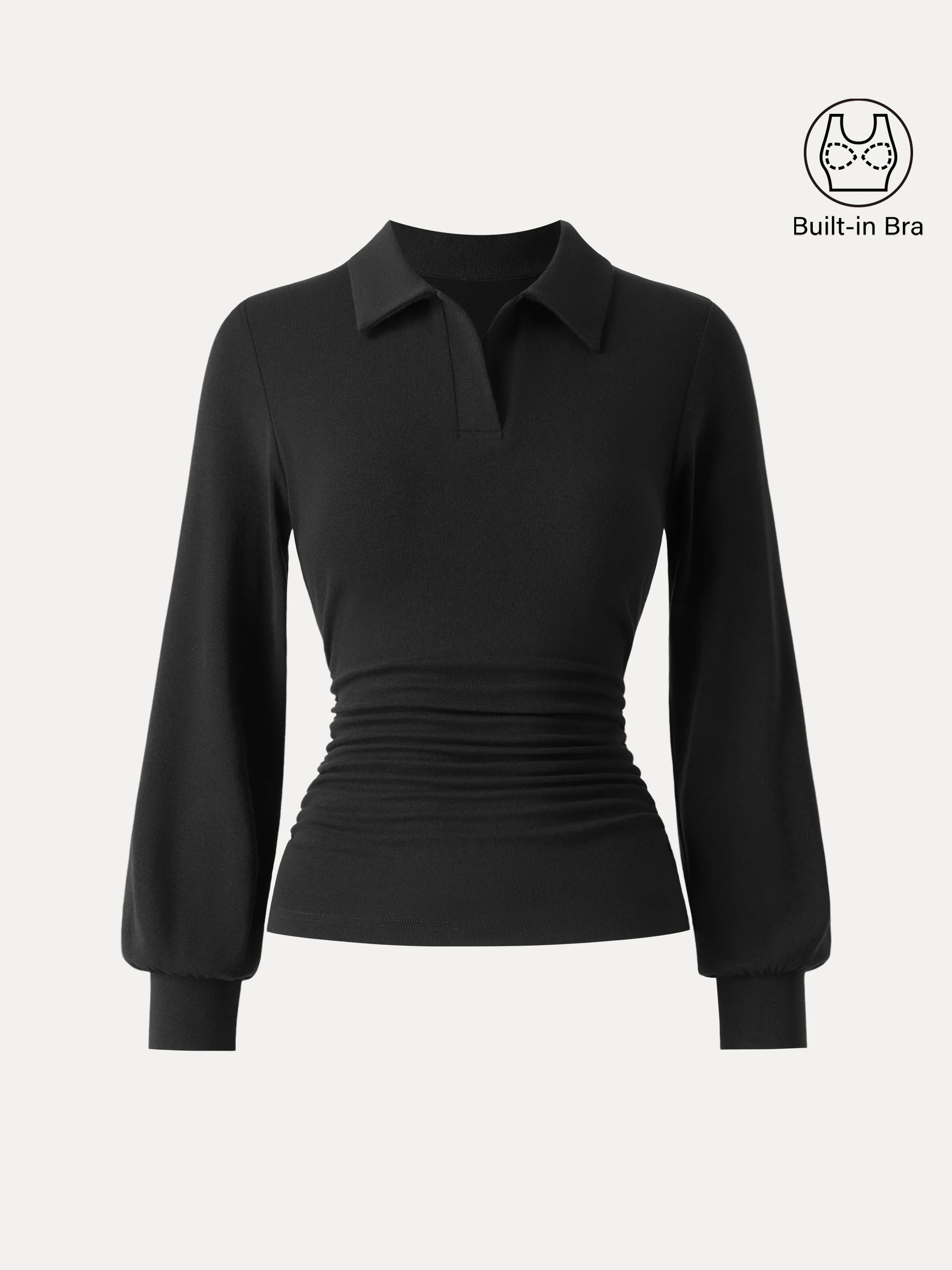 Warm Light Polo Neck Side-Ruched Crop Top