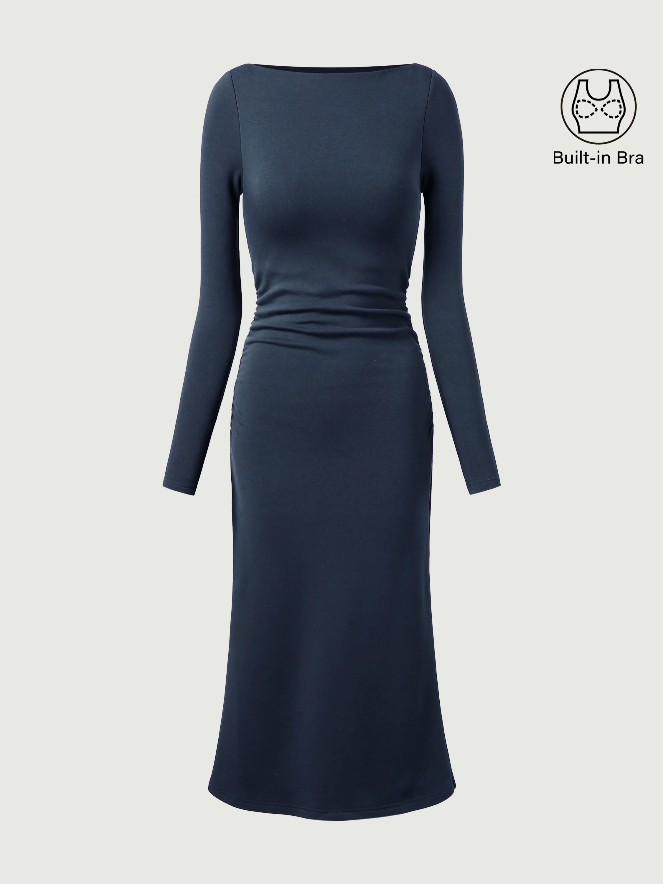 Thermal Boatneck Ruched Sides Mid-length Dress