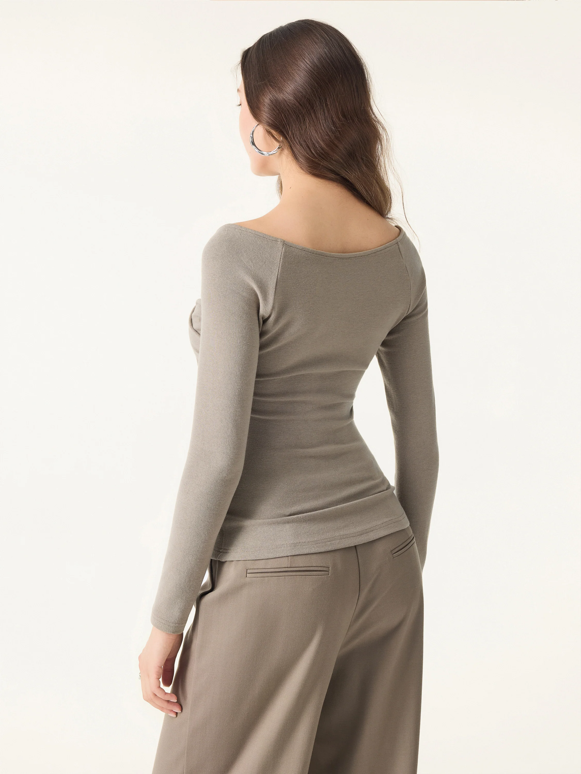 Warm Light Surplice Ruched Long-Sleeved Top