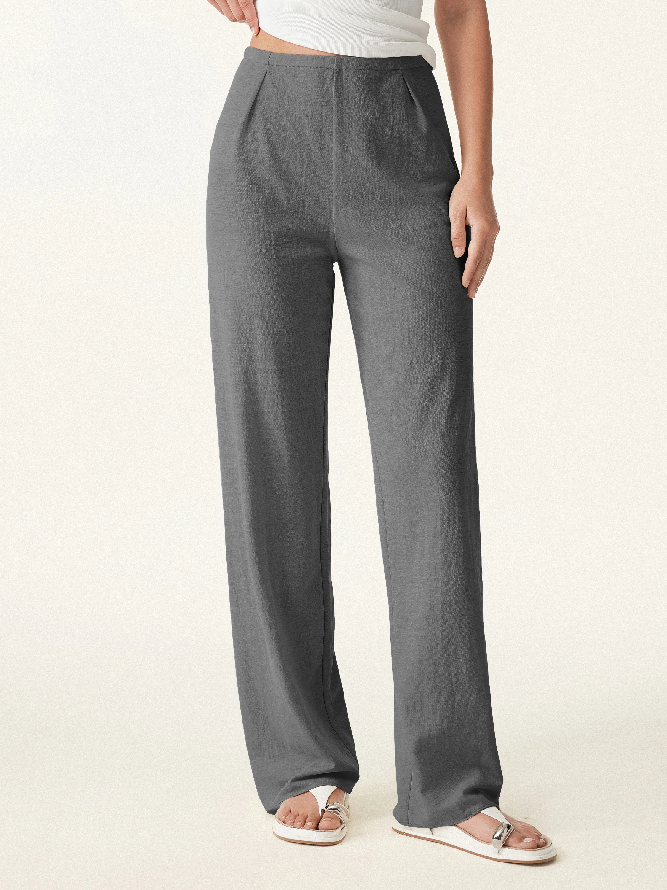 Wrinkle-resistant Cotton Linen Mid-rise Straight-leg Pants