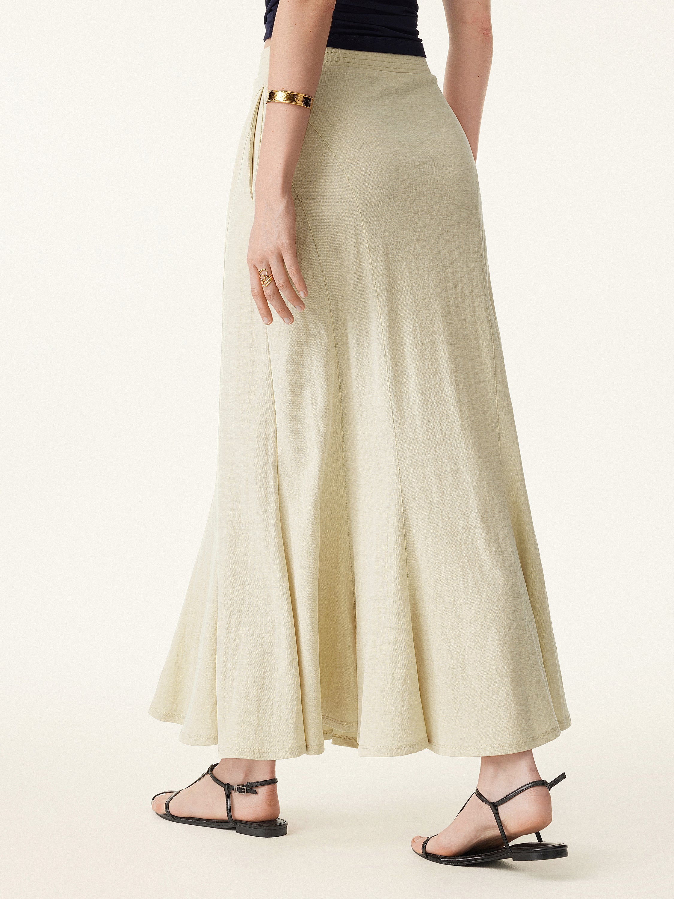 Wrinkle-resistant Cotton Linen Pull-on Midi Skirt