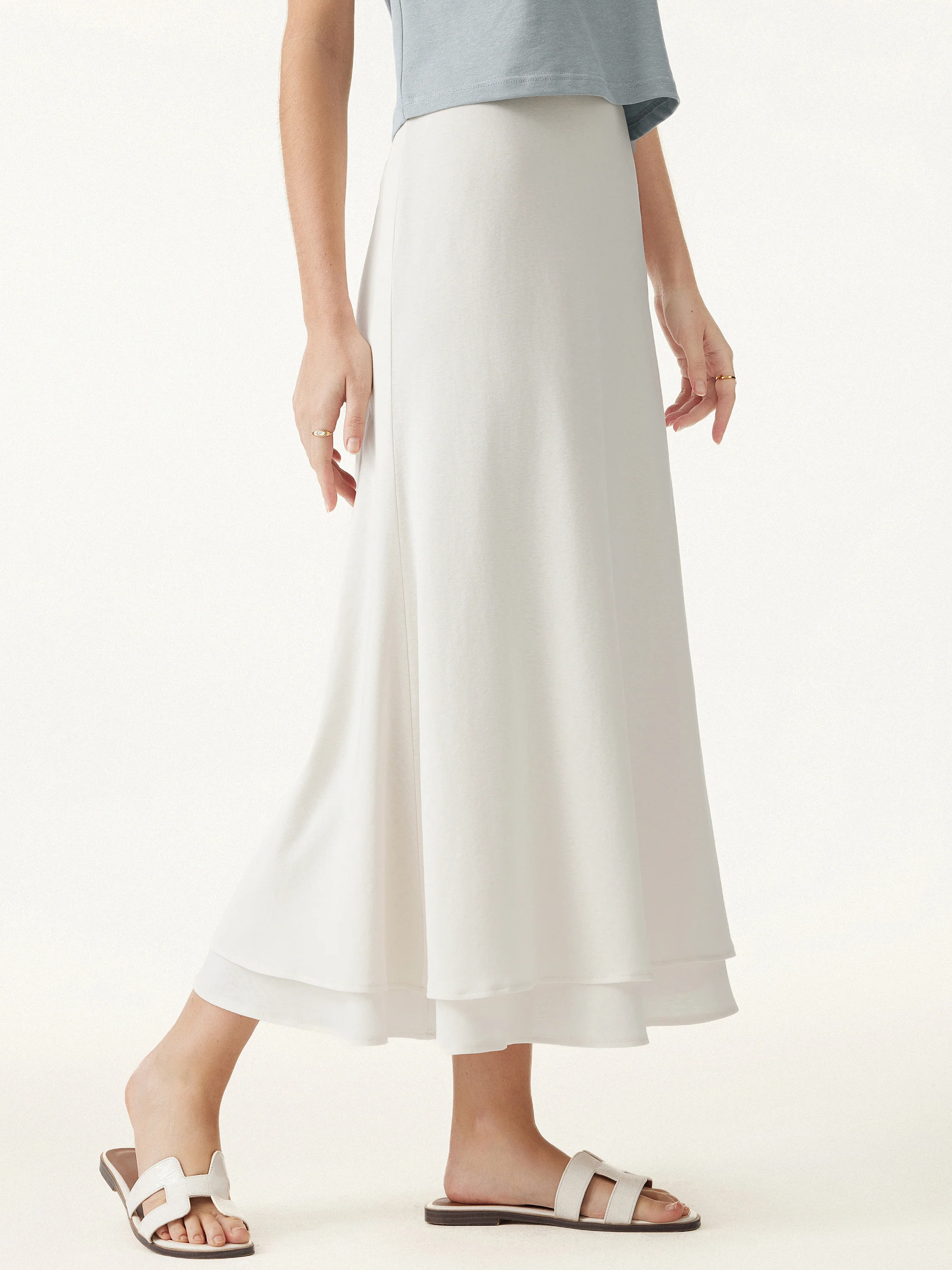 Flowy Cotton-linen Midi Flared Skirt
